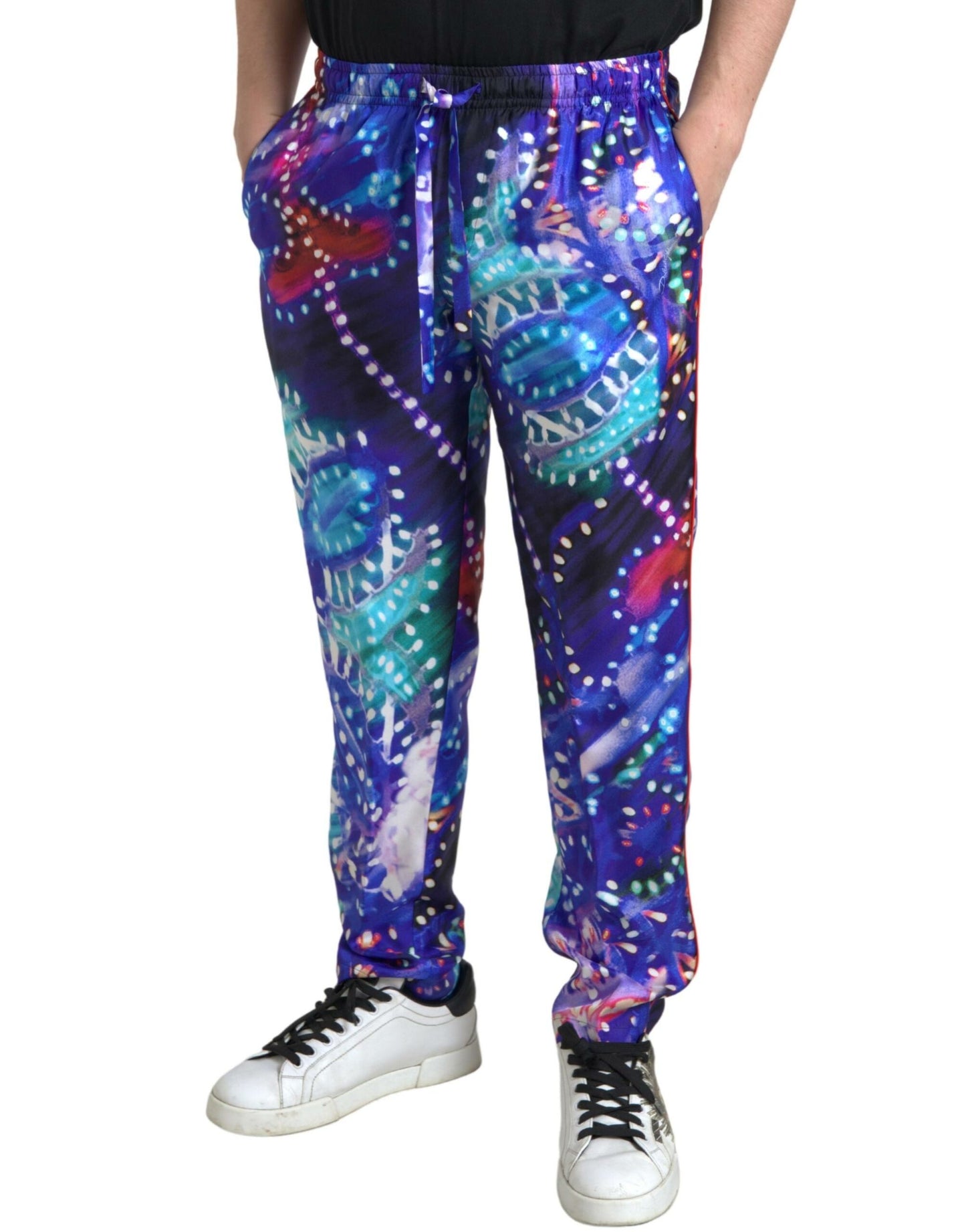 Pantalon homme en soie imprimée multicolore Dolce & Gabbana