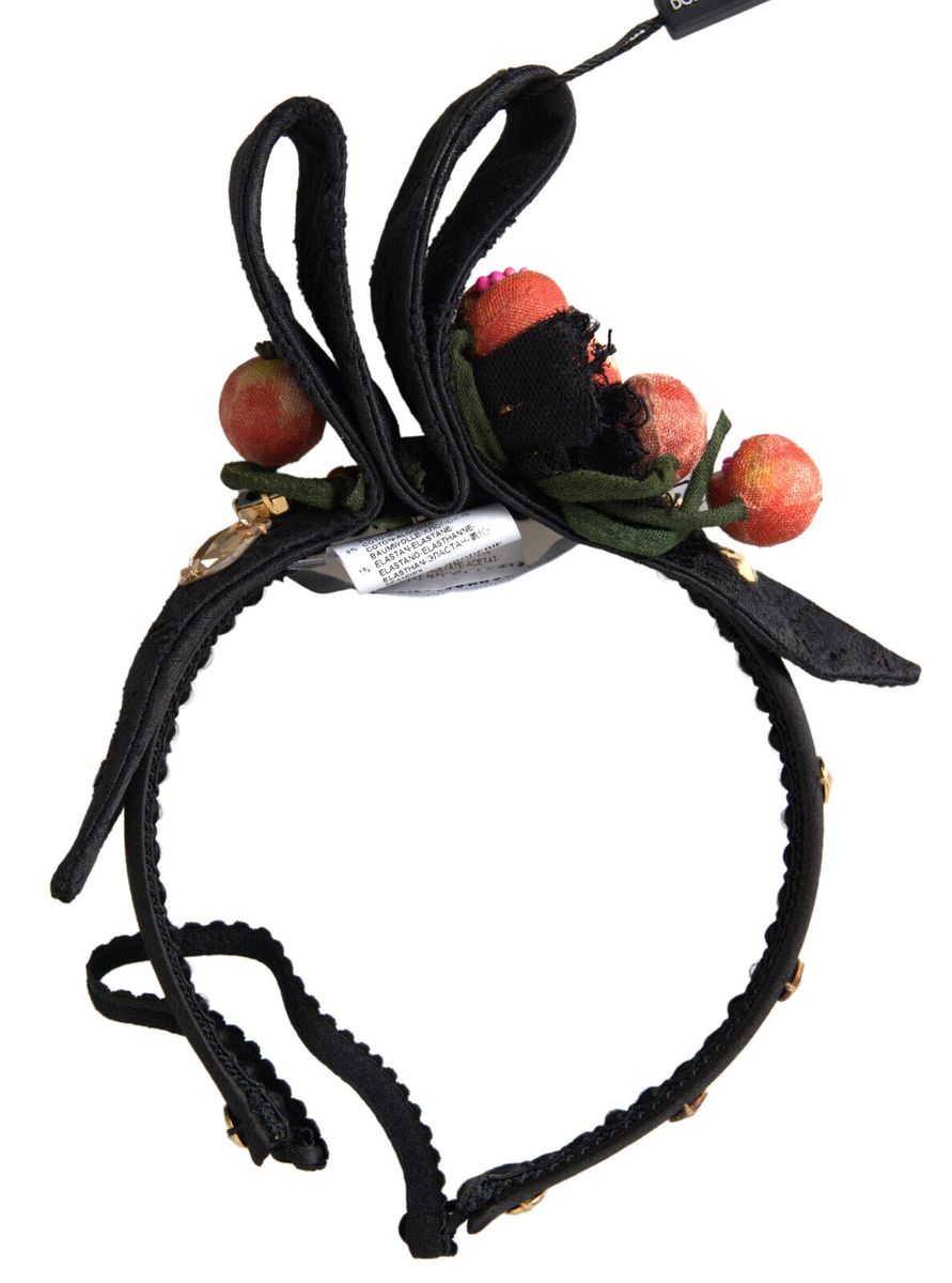 Dolce & Gabbana Zwarte diadeem hoofdband met veelkleurige vijgenfruitkristallen
