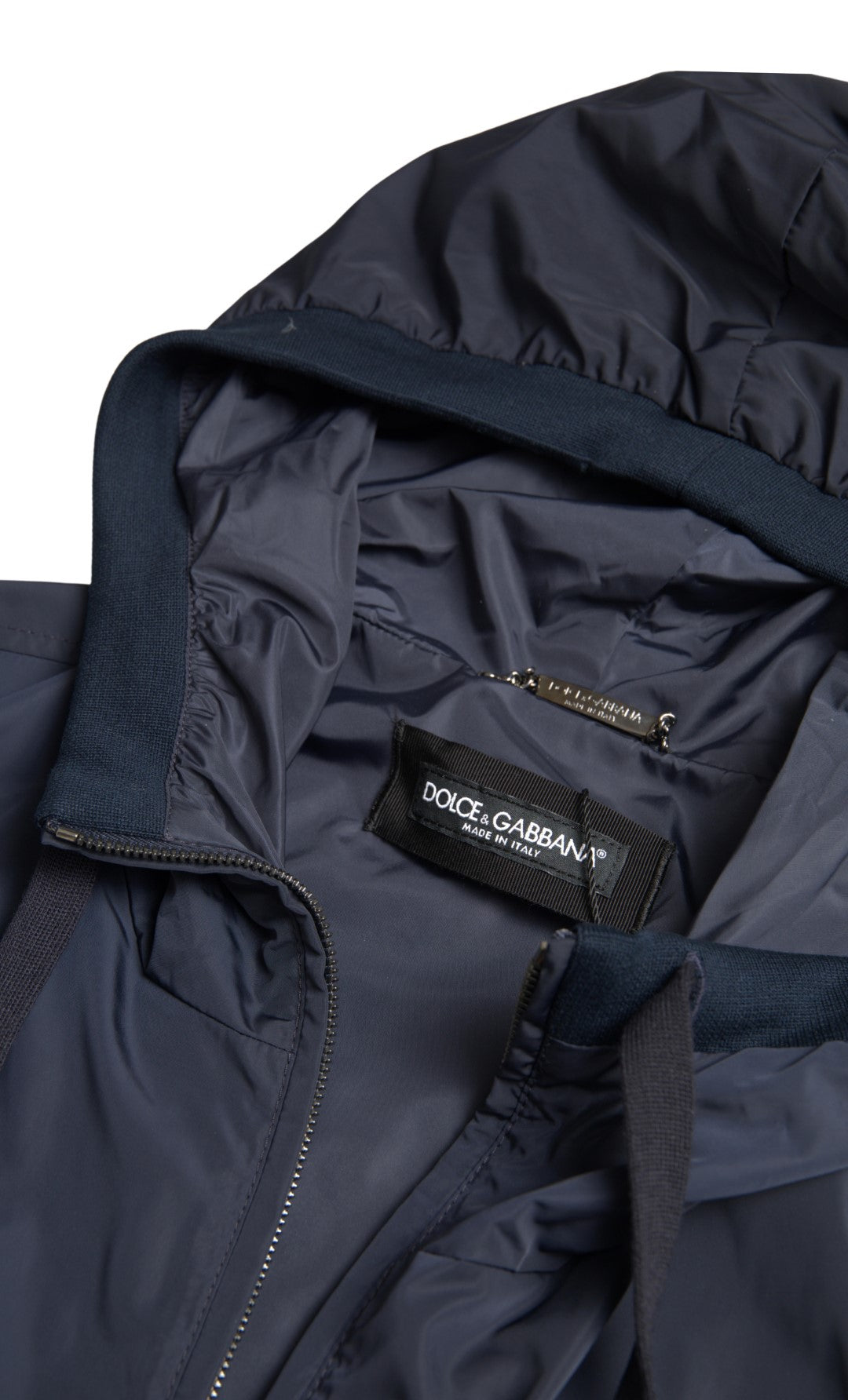 Pull en polyester à capuche bleu avec logo et fermeture éclair intégrale de Dolce & Gabbana