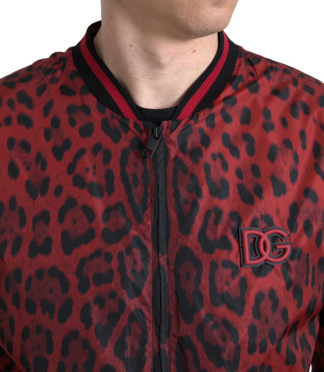 Dolce & Gabbana rood-leopard bomber jack, kort model.