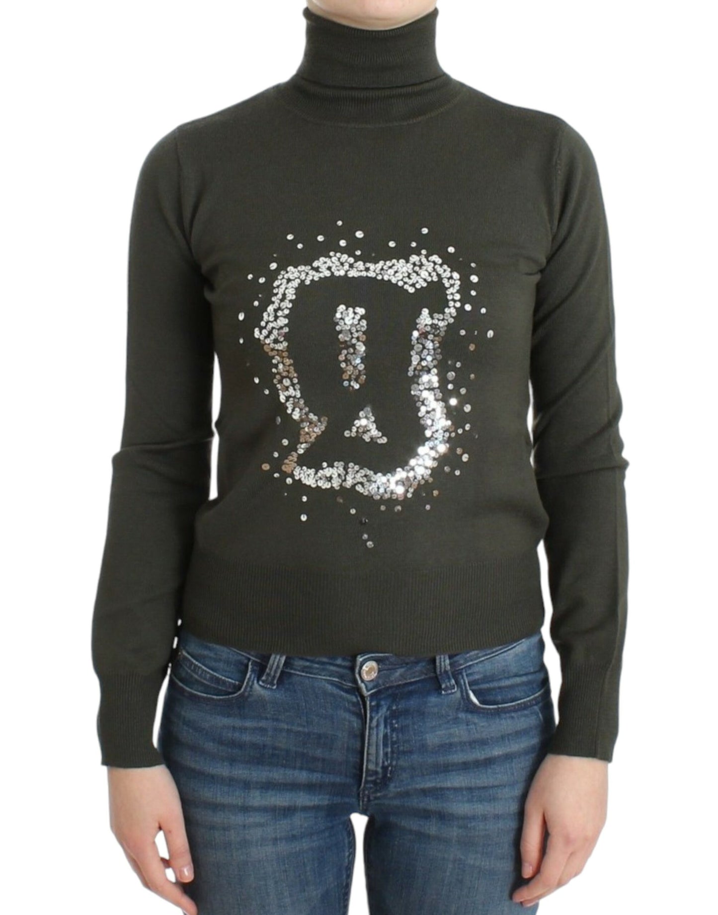 Pull col montant en laine verte de John Galliano