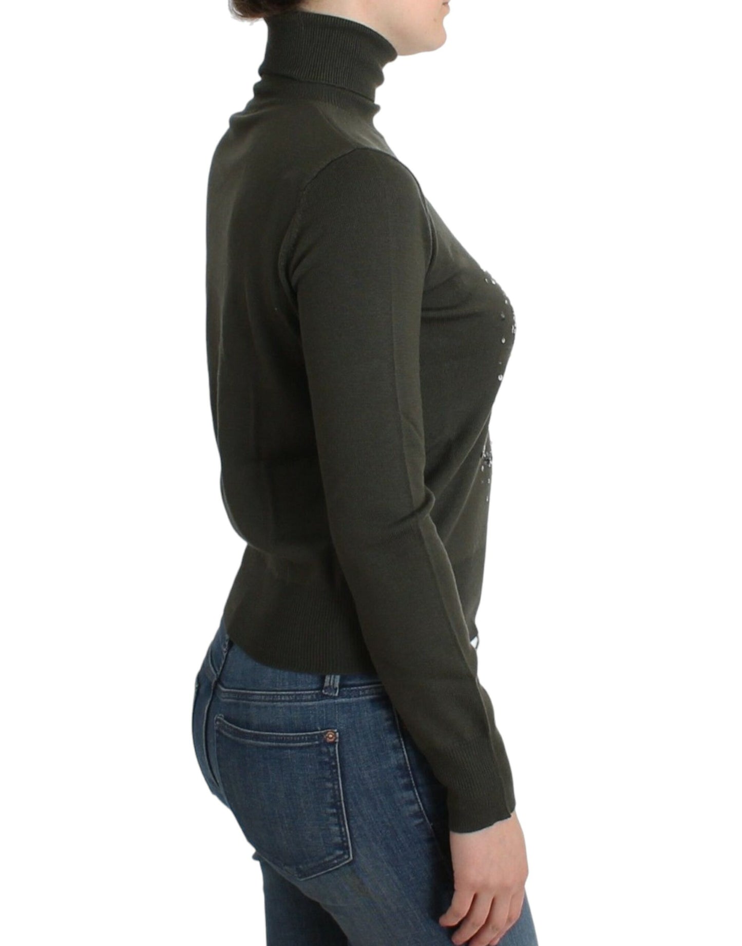Pull col montant en laine verte de John Galliano