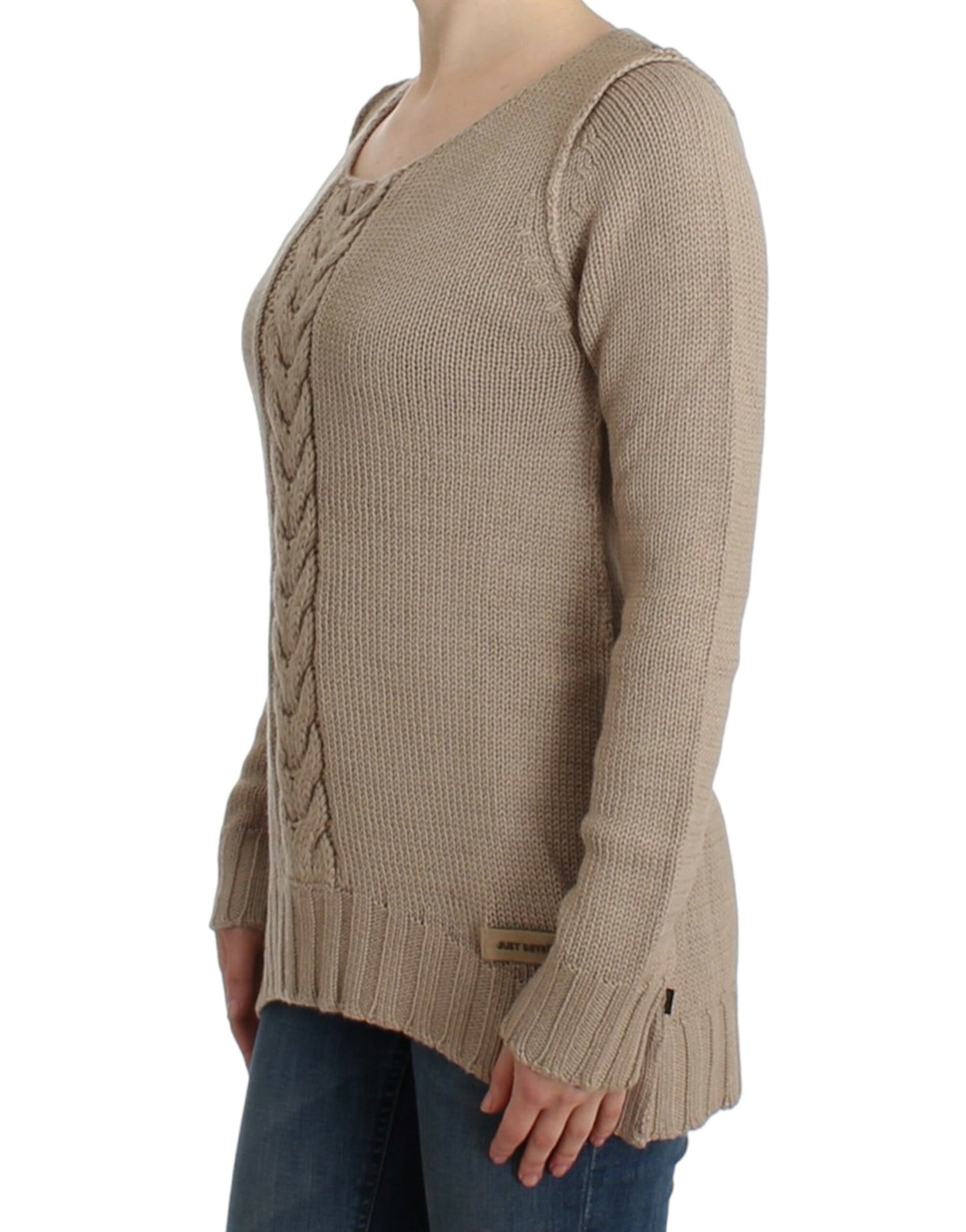 Pull en laine beige tricoté de Cavalli