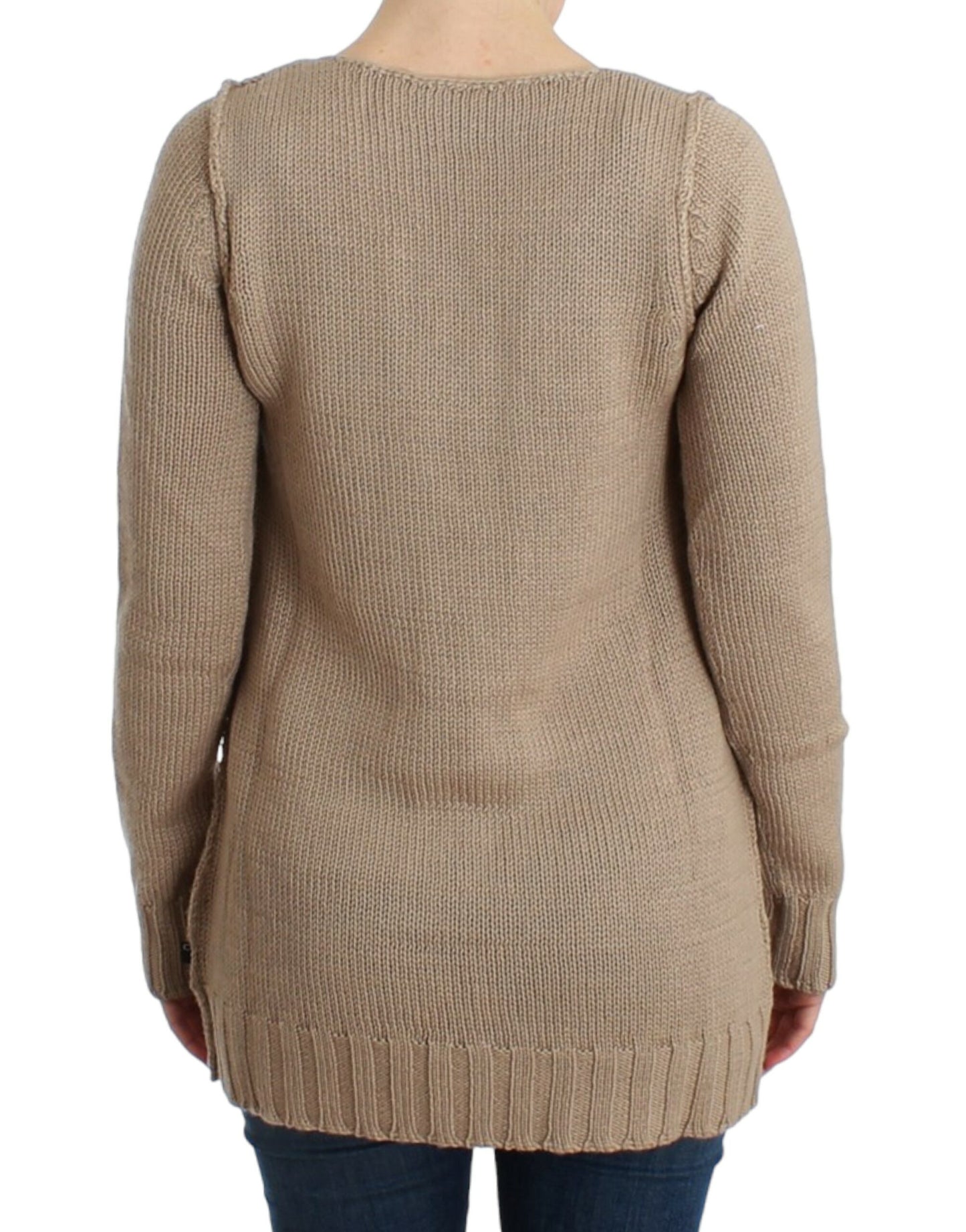 Pull en laine beige tricoté de Cavalli