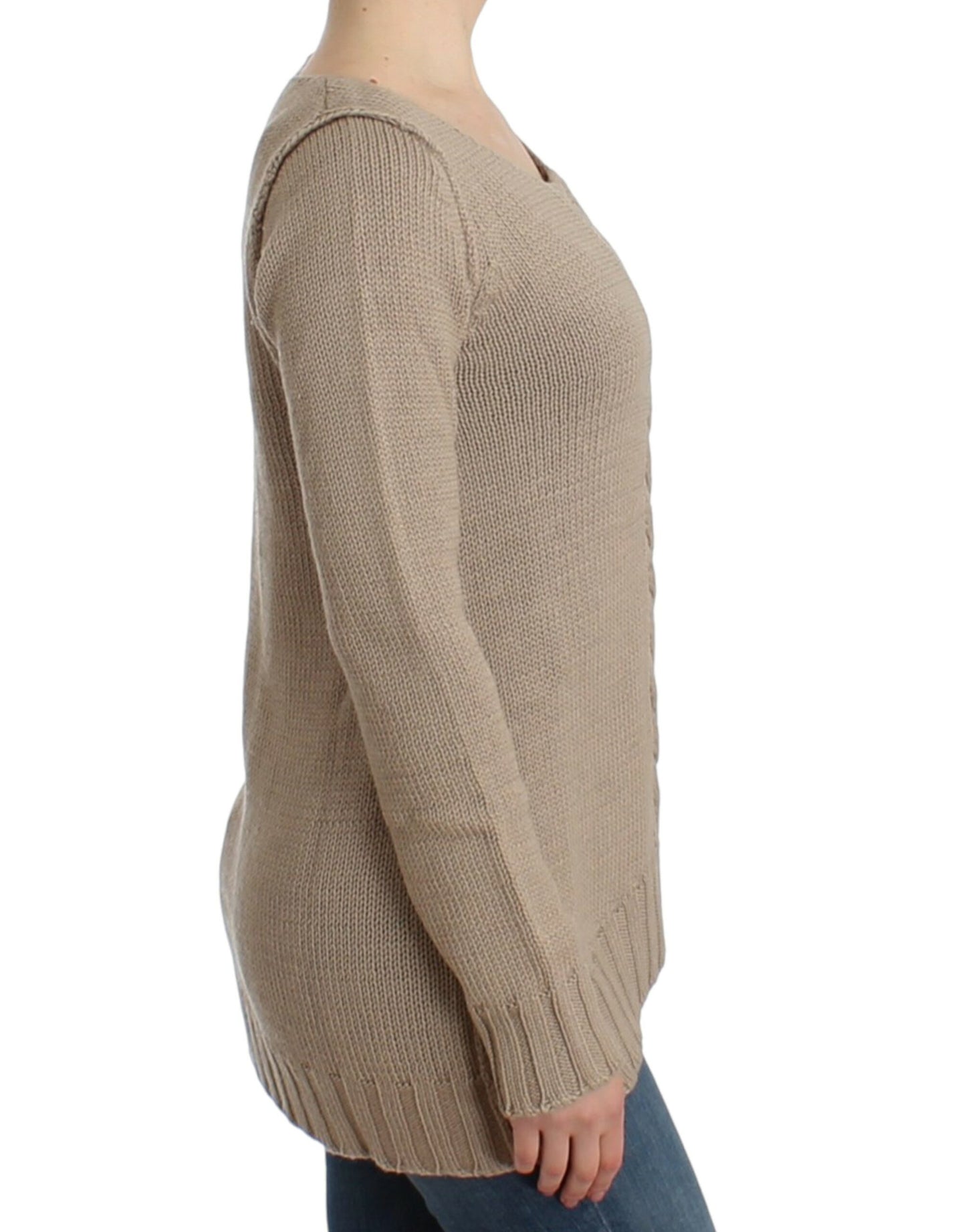 Pull en laine beige tricoté de Cavalli