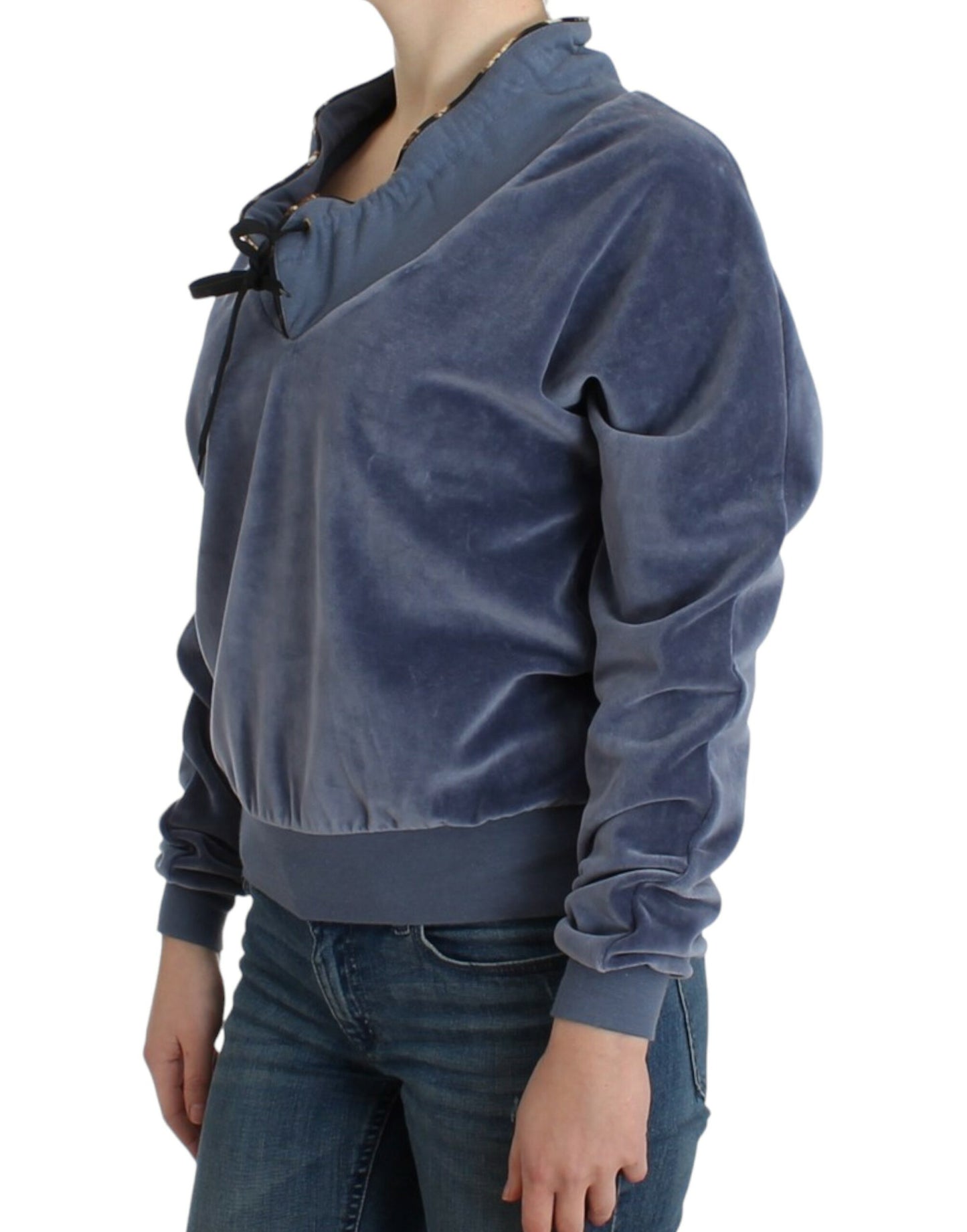 Pull en coton velours bleu Cavalli