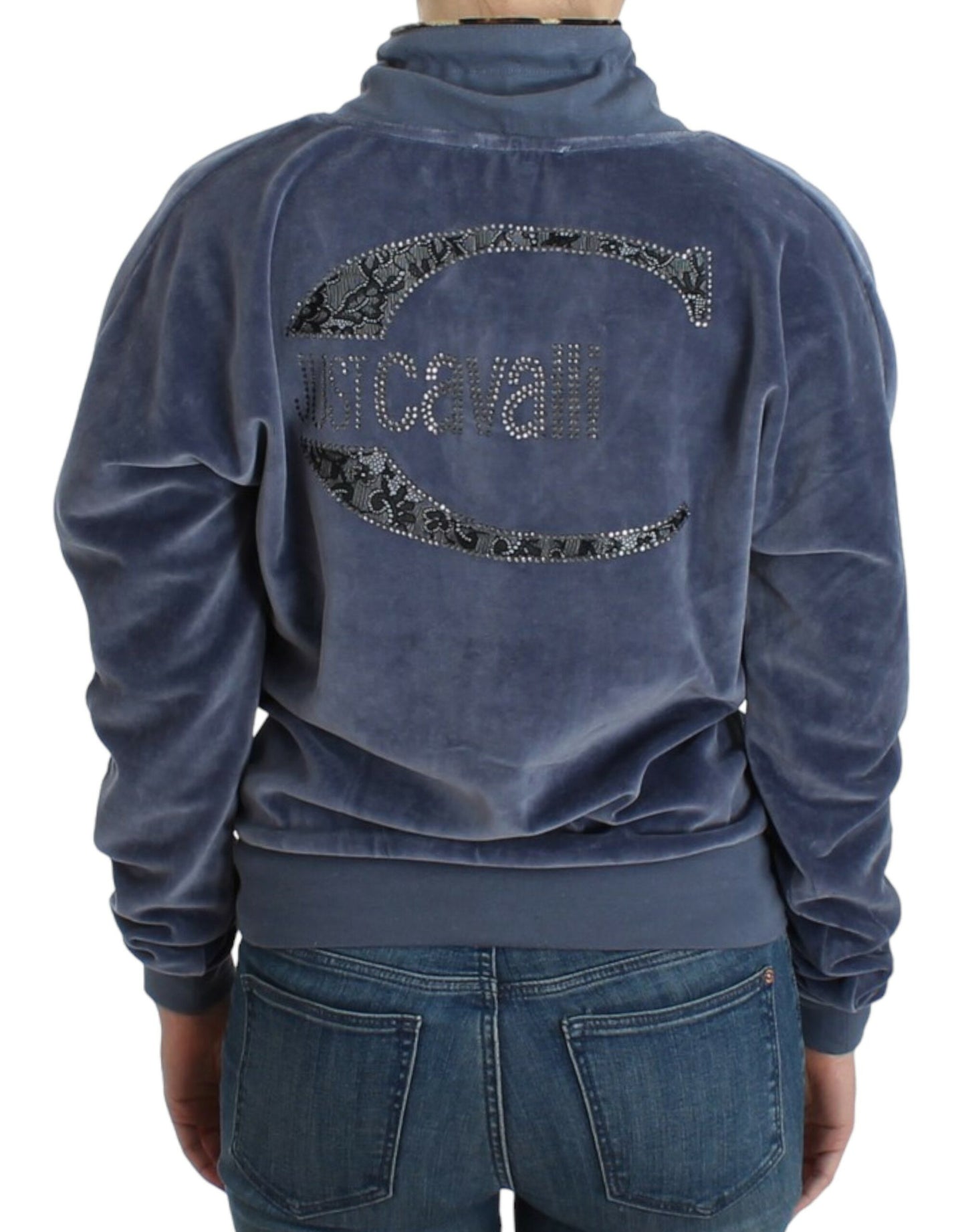 Pull en coton velours bleu Cavalli