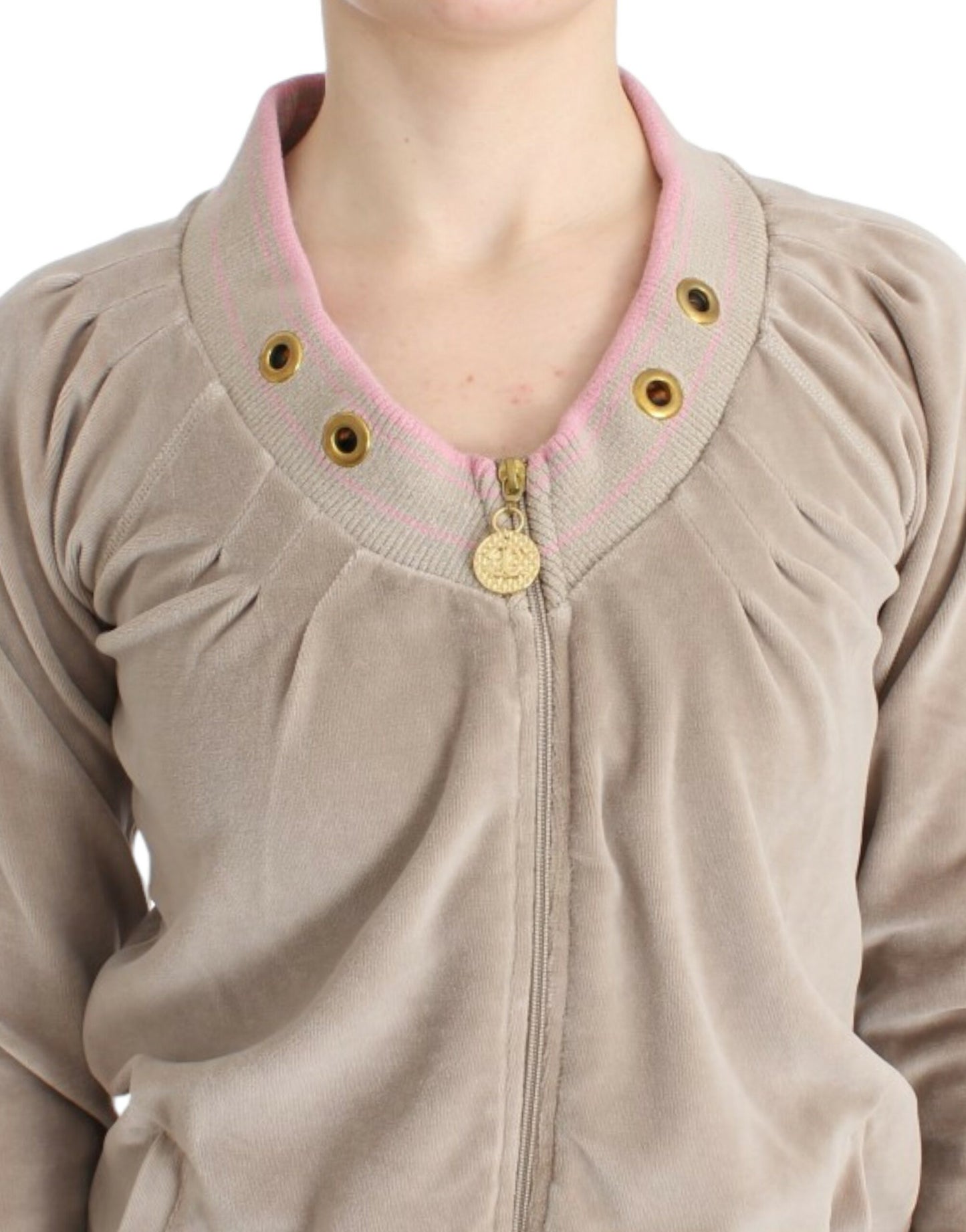 Pull en velours beige à fermeture éclair de Cavalli