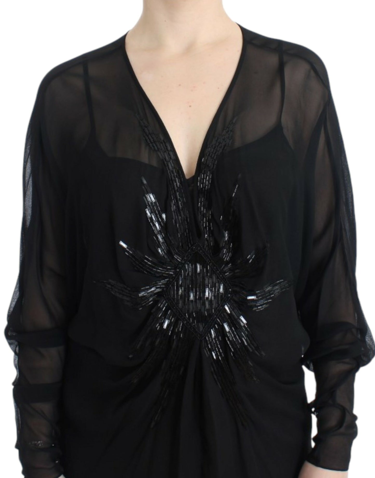 Robe en soie noire à manches longues de Cavalli