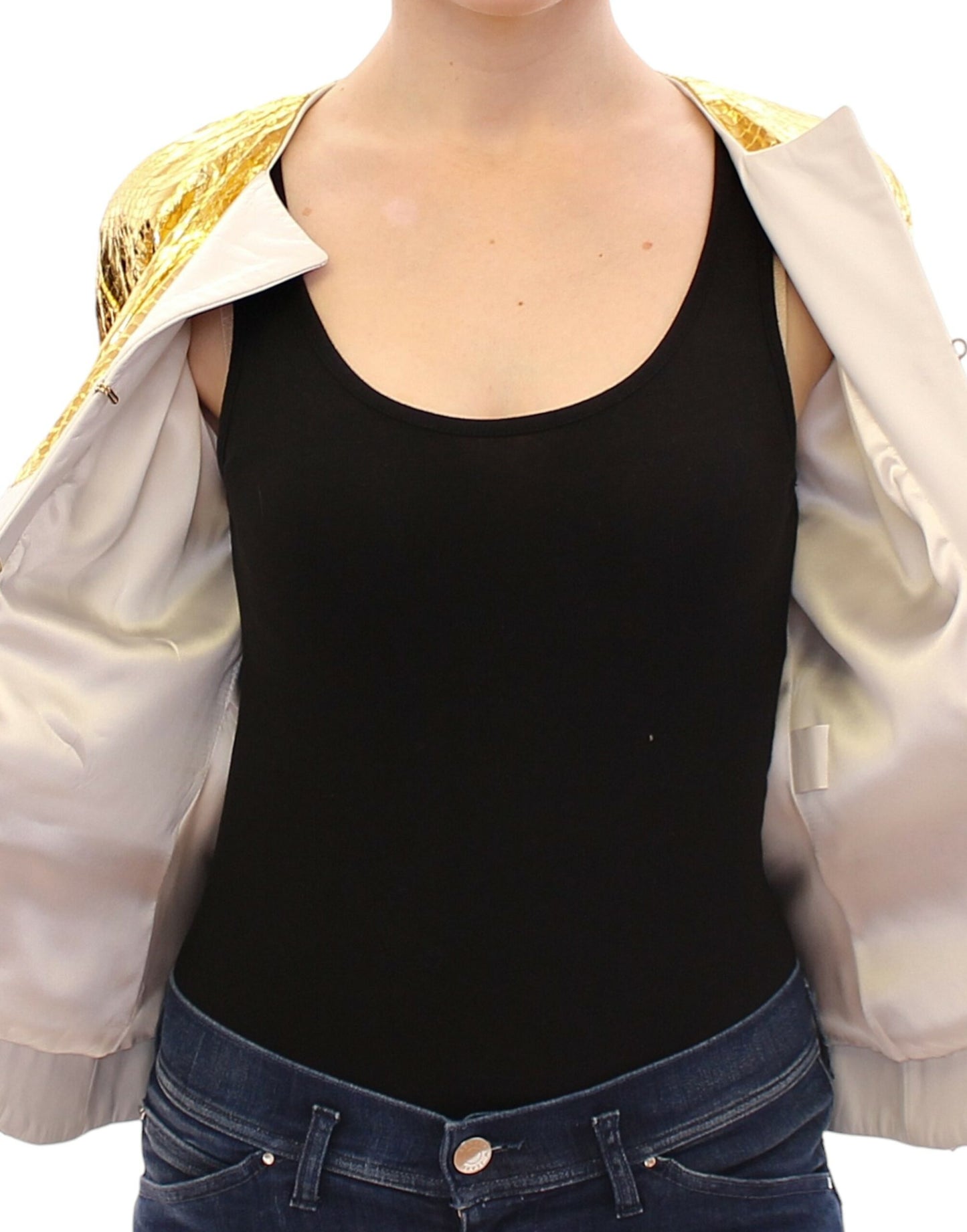 Veste en cuir violet, or et blanc de Vladimiro Gioia
