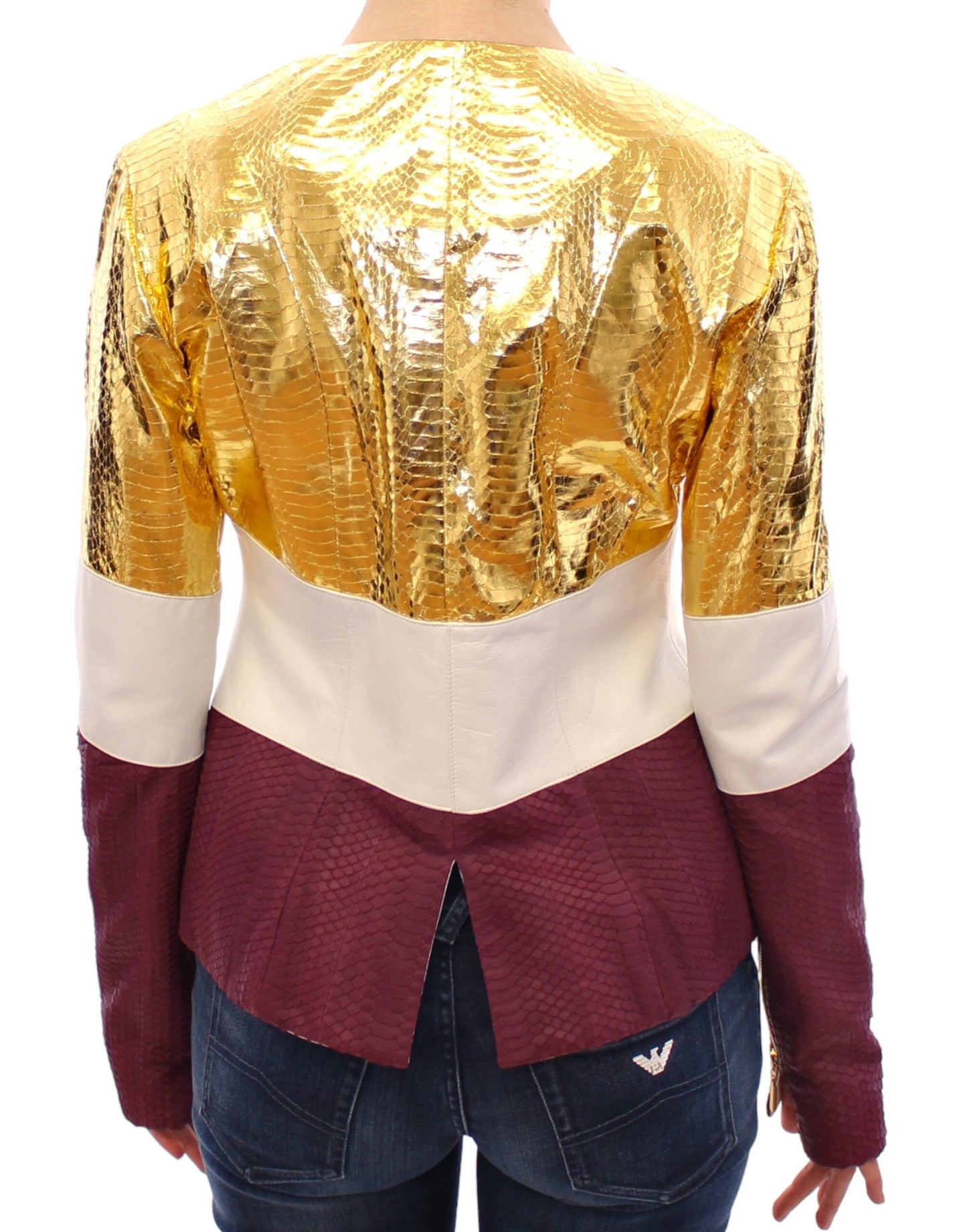 Veste en cuir violet, or et blanc de Vladimiro Gioia