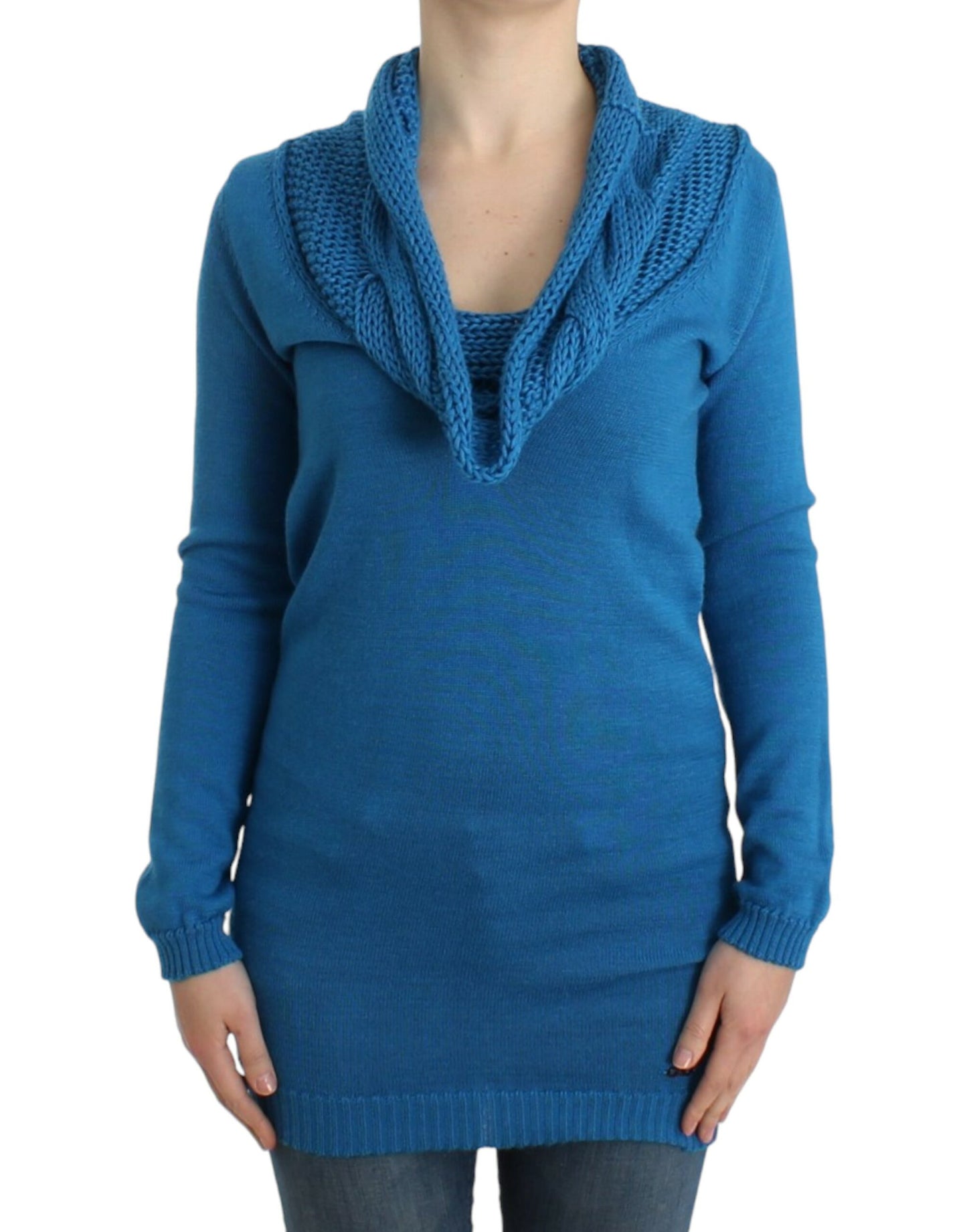 Costume National blauwe gebreide trui met ronde hals.