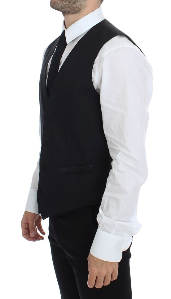 Dolce & Gabbana Veste-gilet en laine et soie extensible noire