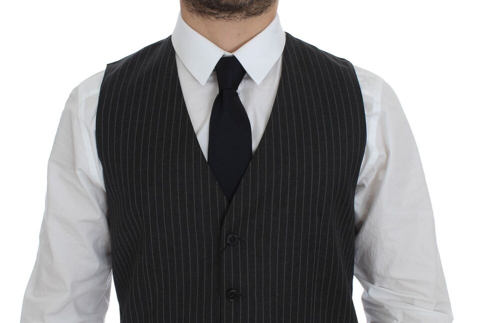 Gilet en laine rayé gris à simple boutonnage de Dolce & Gabbana