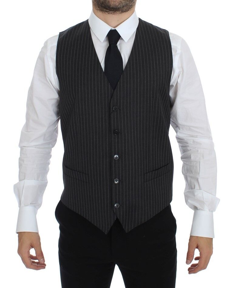 Gilet en laine rayé gris à simple boutonnage de Dolce & Gabbana