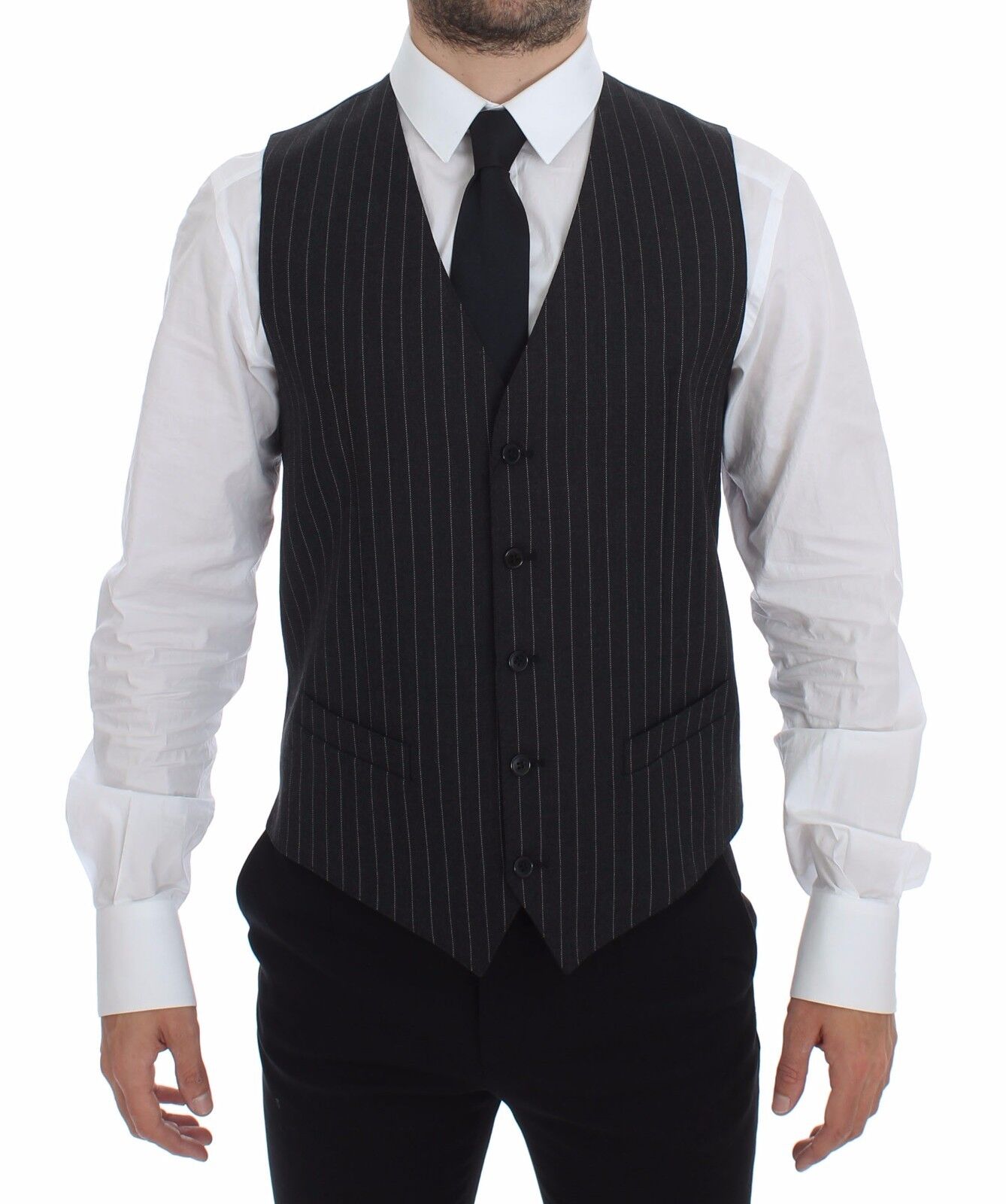 Dolce & Gabbana Grijze Gestreepte Wol Vest Gilet Weste