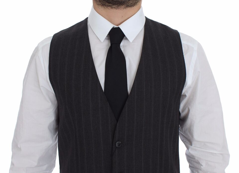 Dolce & Gabbana Grijze gestreepte wollen vest met logo