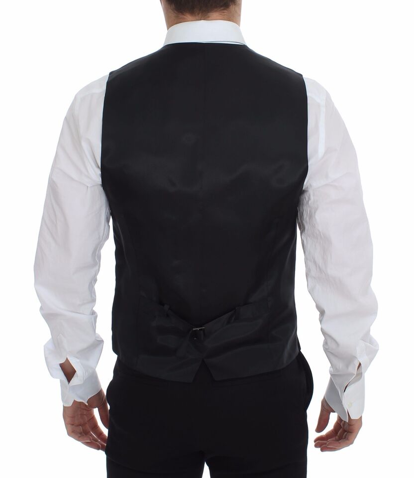 Dolce & Gabbana Grijze gestreepte wollen vest met logo