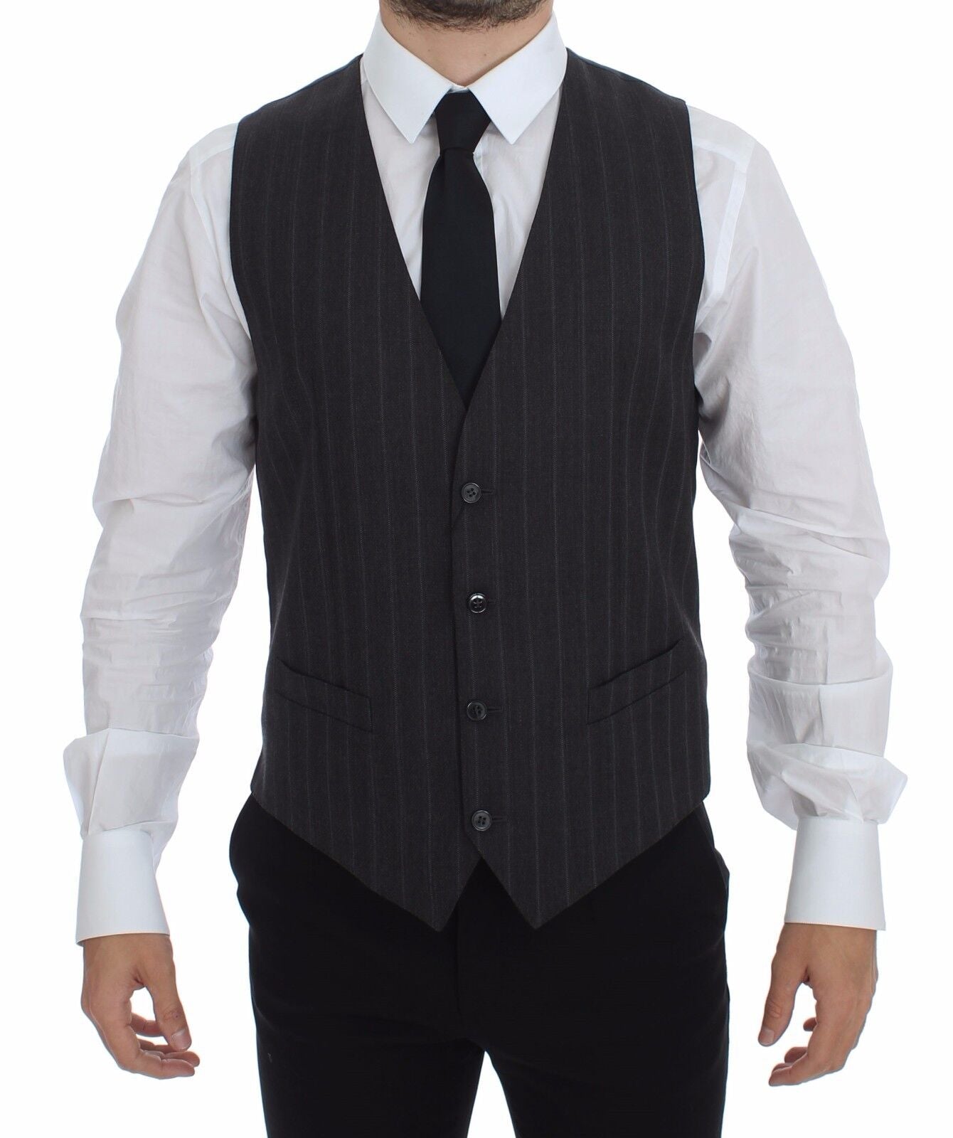 Dolce & Gabbana Grijze gestreepte wollen vest met logo