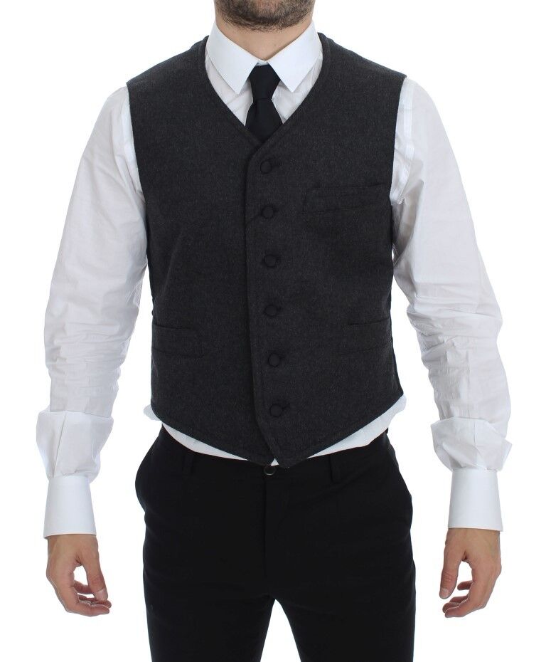 Gilet en laine mélangée grise avec logo Dolce & Gabbana