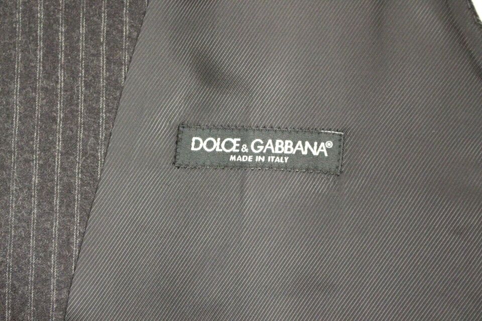 Dolce & Gabbana Grijze gestreepte wollen, enkelgeknopte gilet