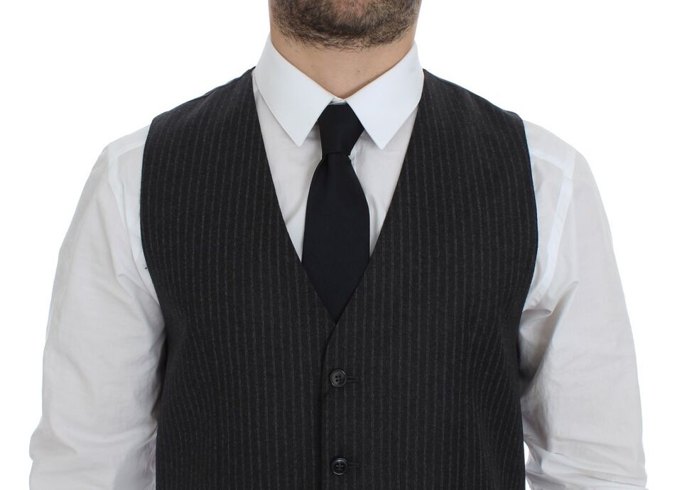 Dolce & Gabbana Grijze gestreepte wollen, enkelgeknopte gilet