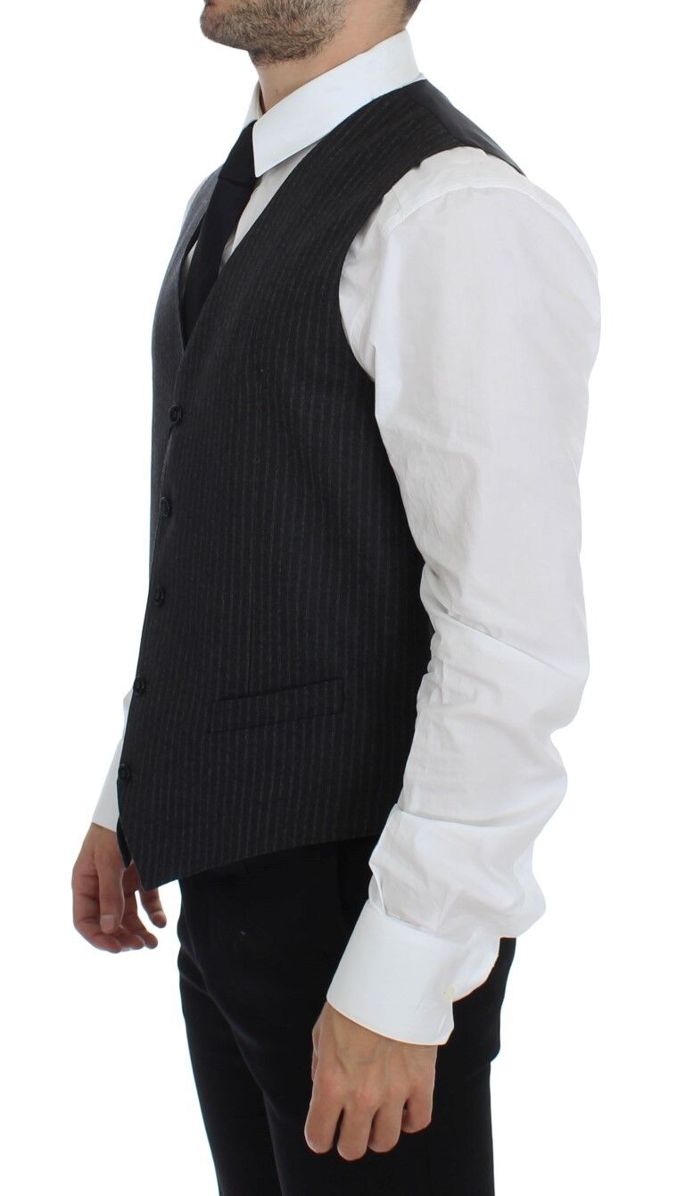 Dolce & Gabbana Grijze gestreepte wollen, enkelgeknopte gilet