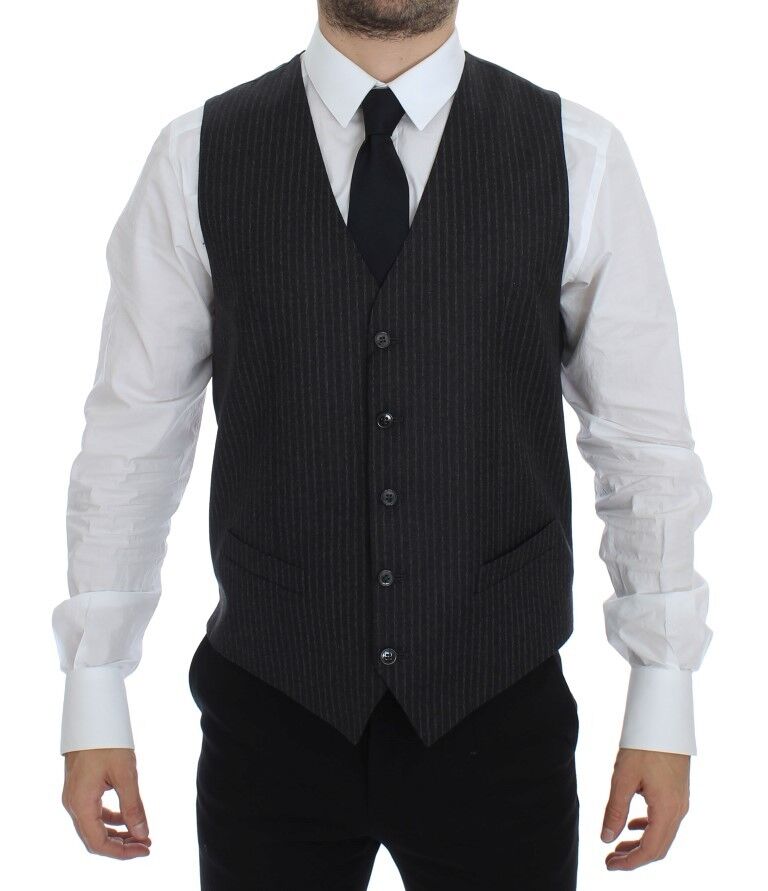 Dolce & Gabbana Grijze gestreepte wollen, enkelgeknopte gilet