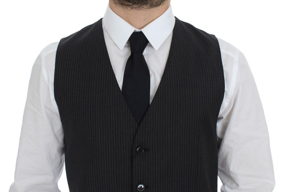 Gilet en laine rayé gris à simple boutonnage de Dolce & Gabbana