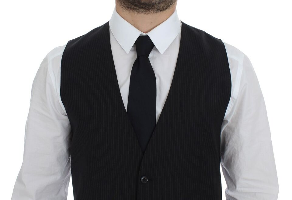 Gilet en laine rayée noire à simple boutonnage de Dolce & Gabbana