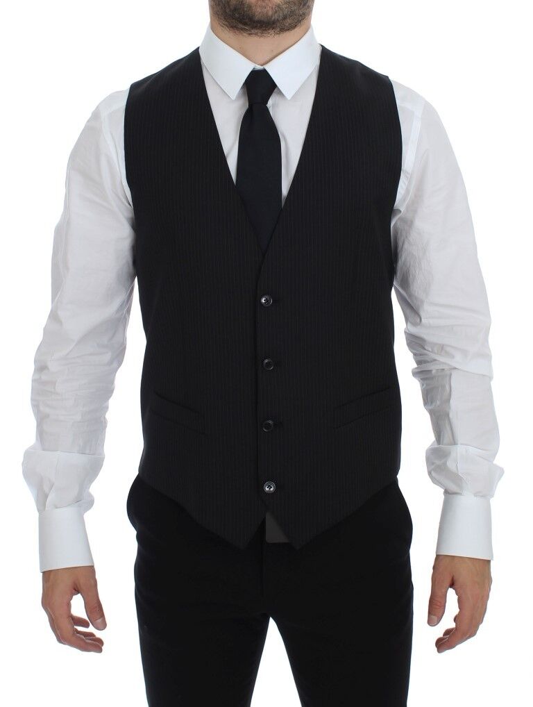 Gilet en laine rayée noire à simple boutonnage de Dolce & Gabbana
