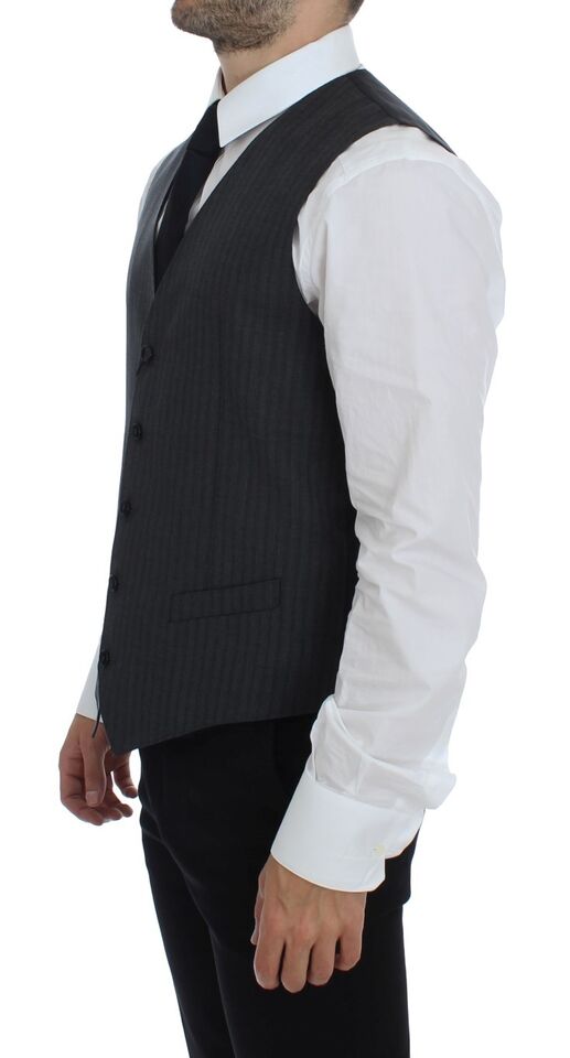 Dolce & Gabbana Grijze gestreepte wollen, enkelgeknopte gilet