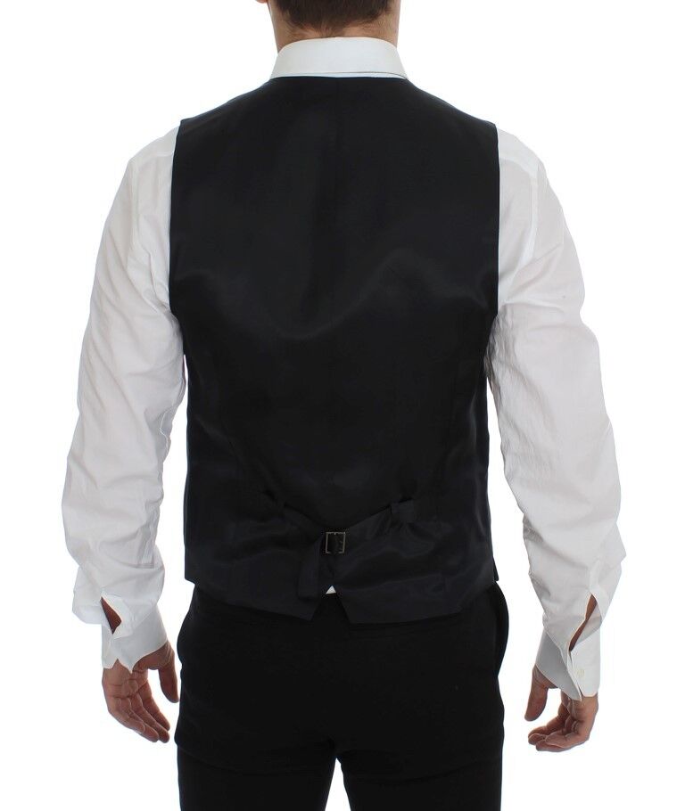 Gilet en laine rayé gris avec logo Dolce & Gabbana