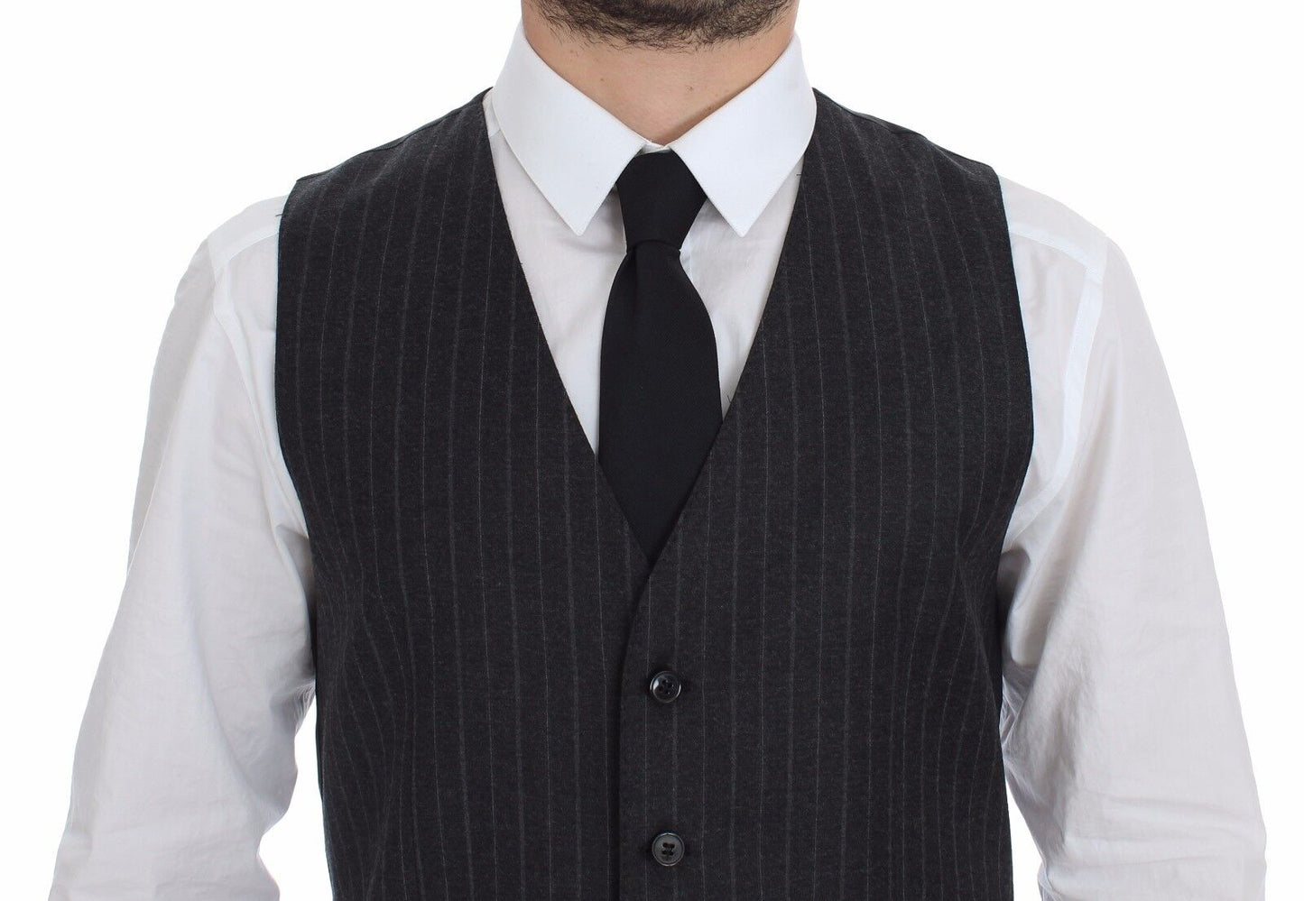 Gilet en laine rayé gris avec logo Dolce & Gabbana