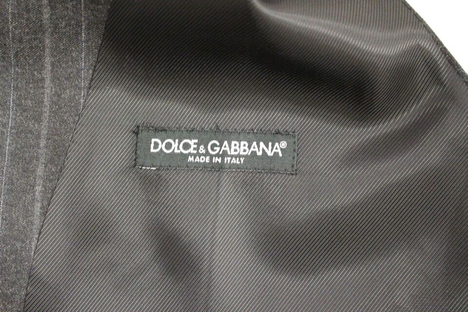 Gilet en laine rayé gris avec logo Dolce & Gabbana