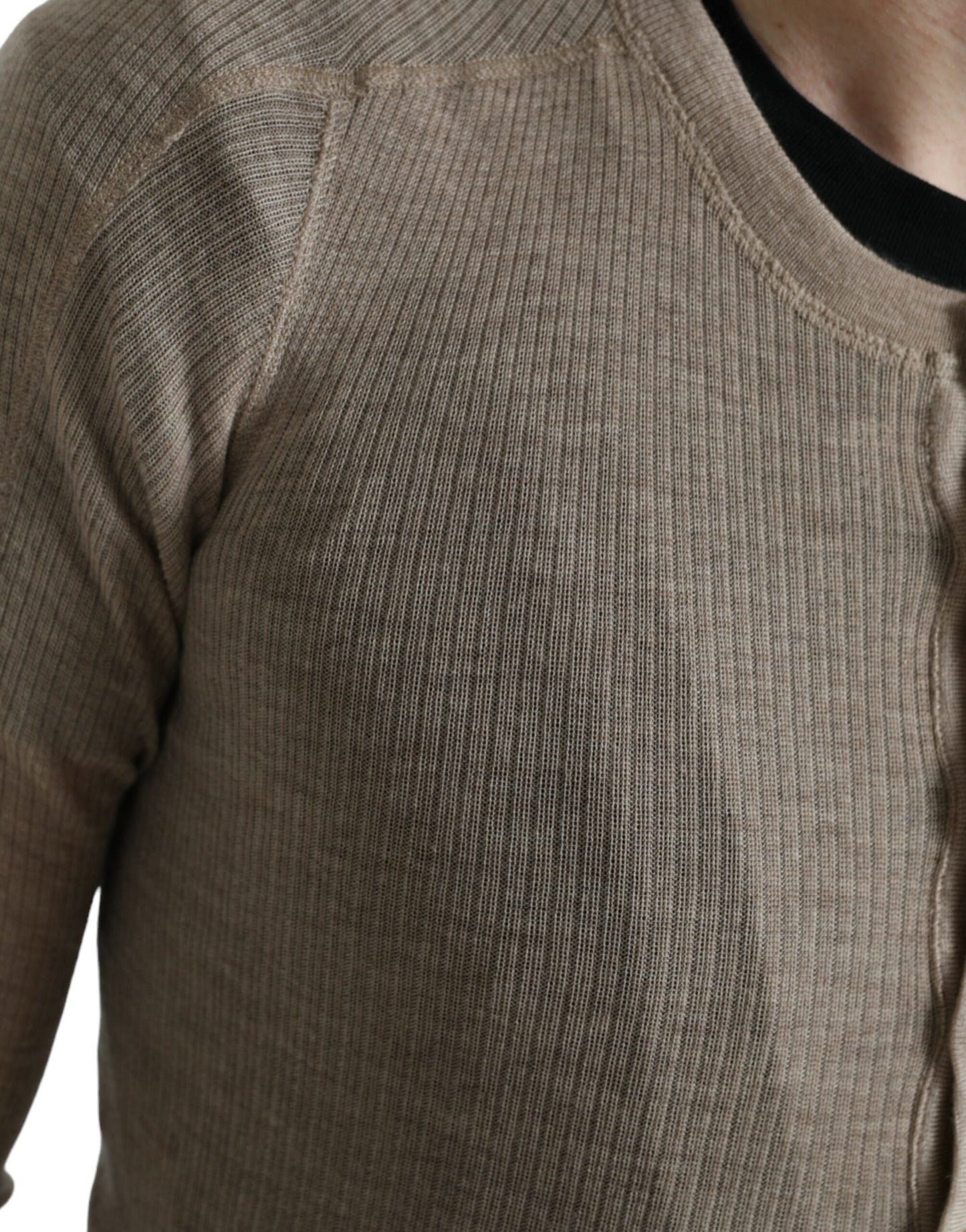 Pull en cachemire beige à col Henley de Dolce & Gabbana