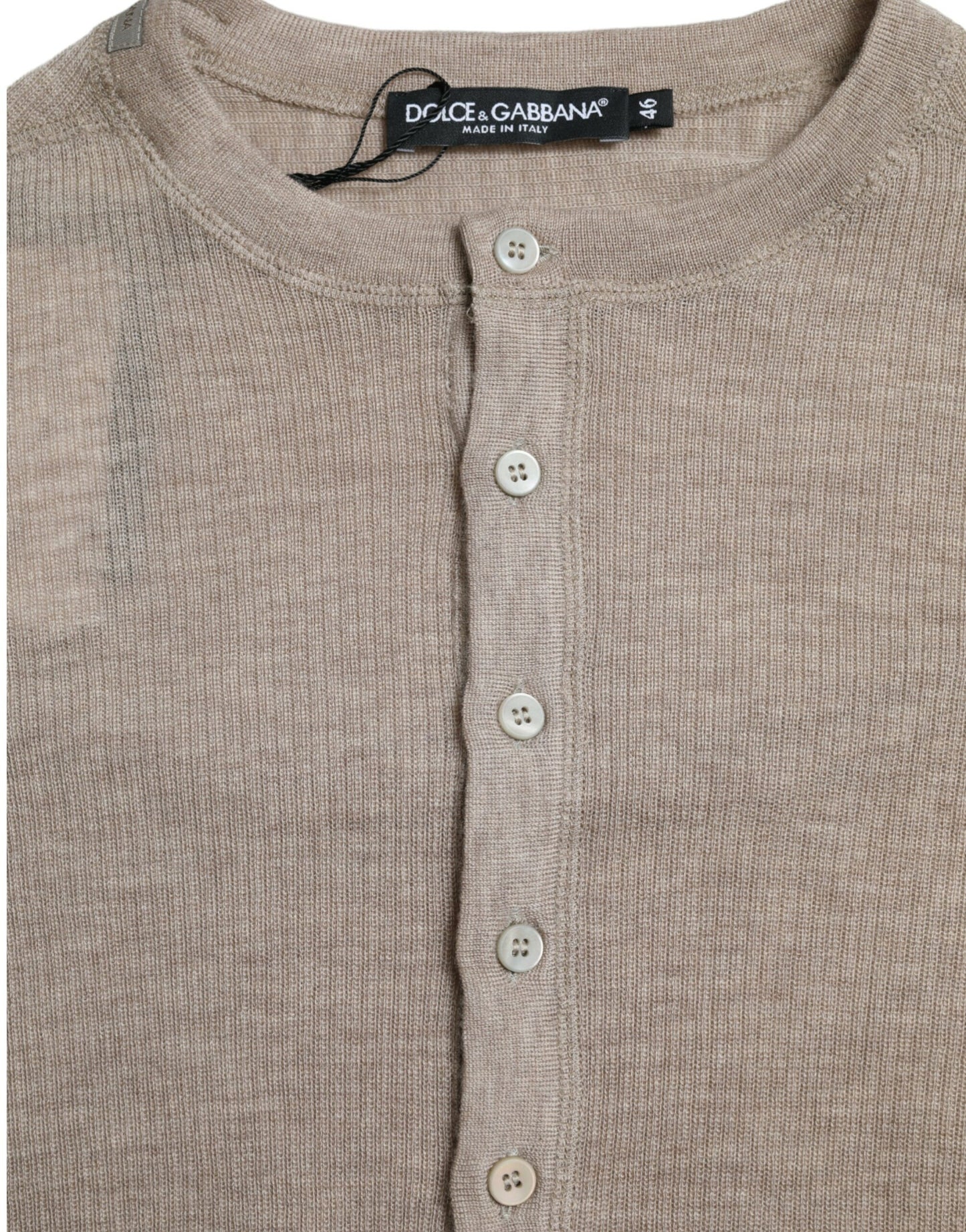 Pull en cachemire beige à col Henley de Dolce & Gabbana