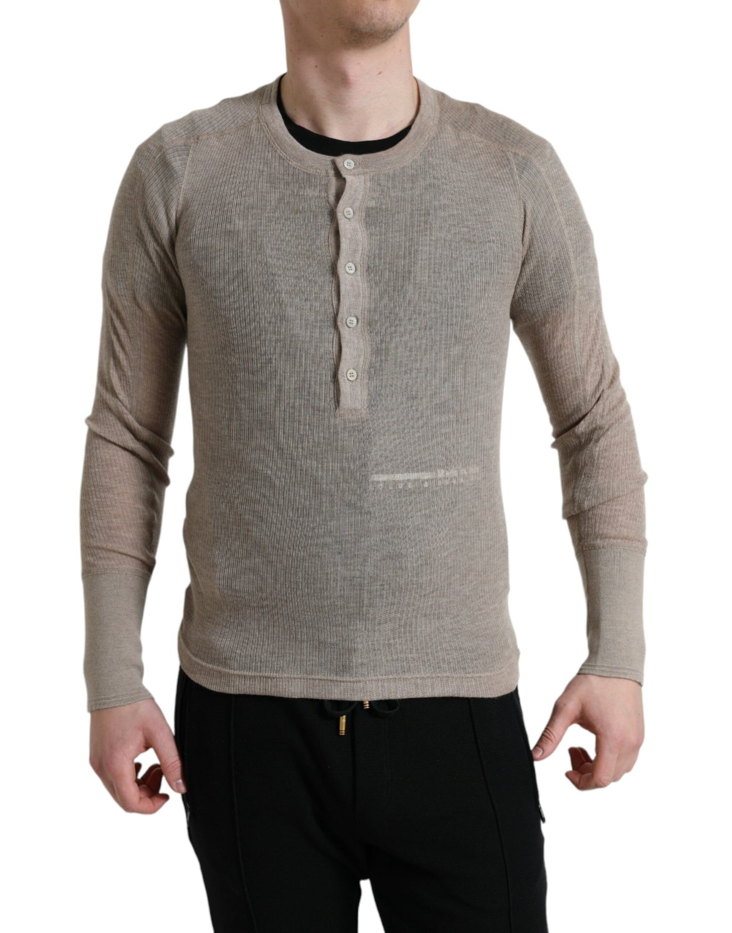 Pull en cachemire beige à col Henley de Dolce & Gabbana
