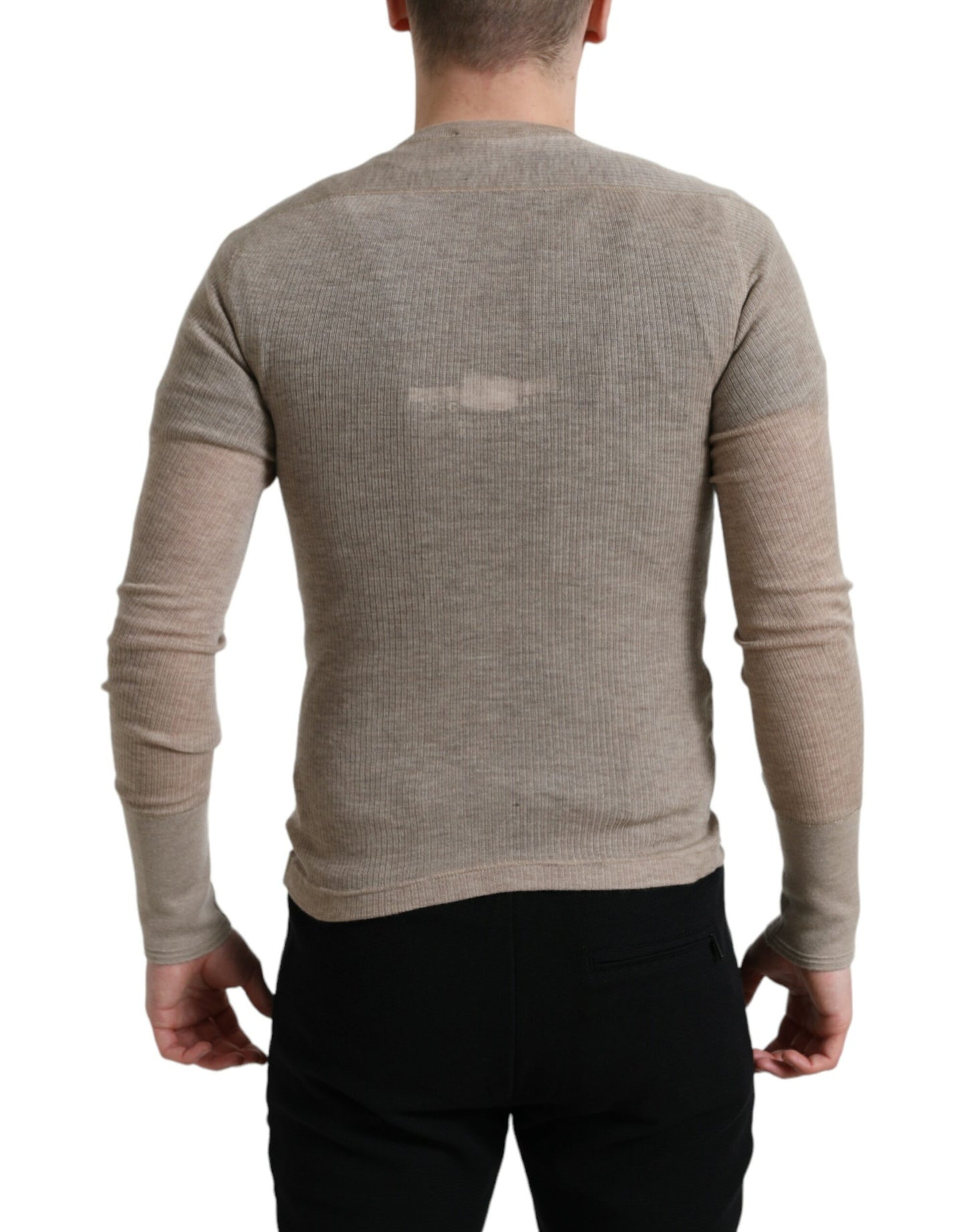 Pull en cachemire beige à col Henley de Dolce & Gabbana