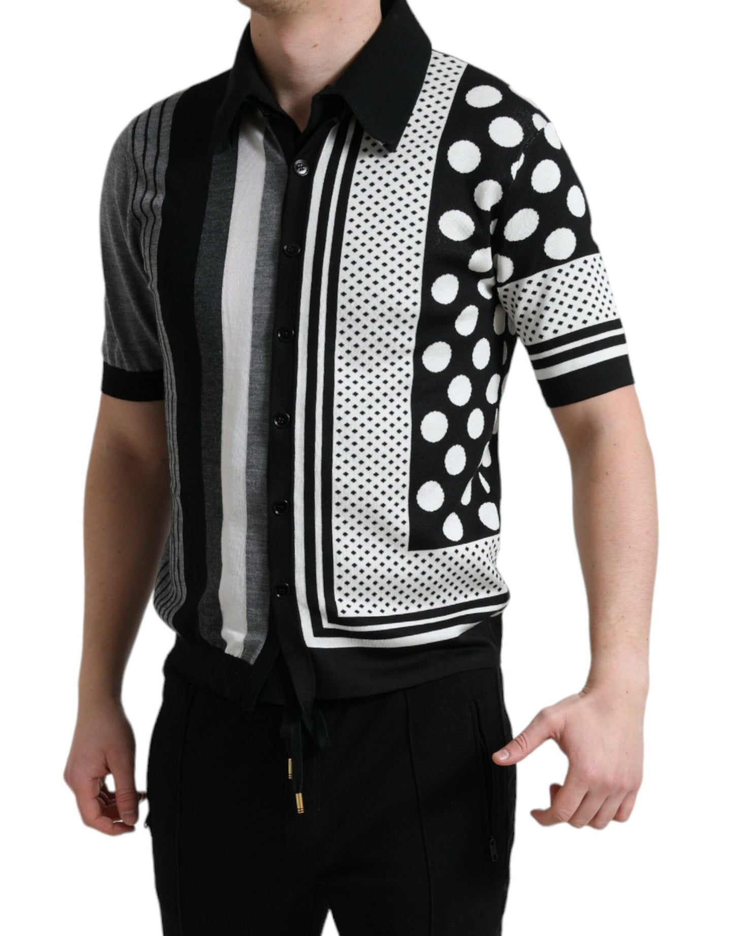 Dolce & Gabbana zwart-wit gebreide trui, cardigan, polo-trui