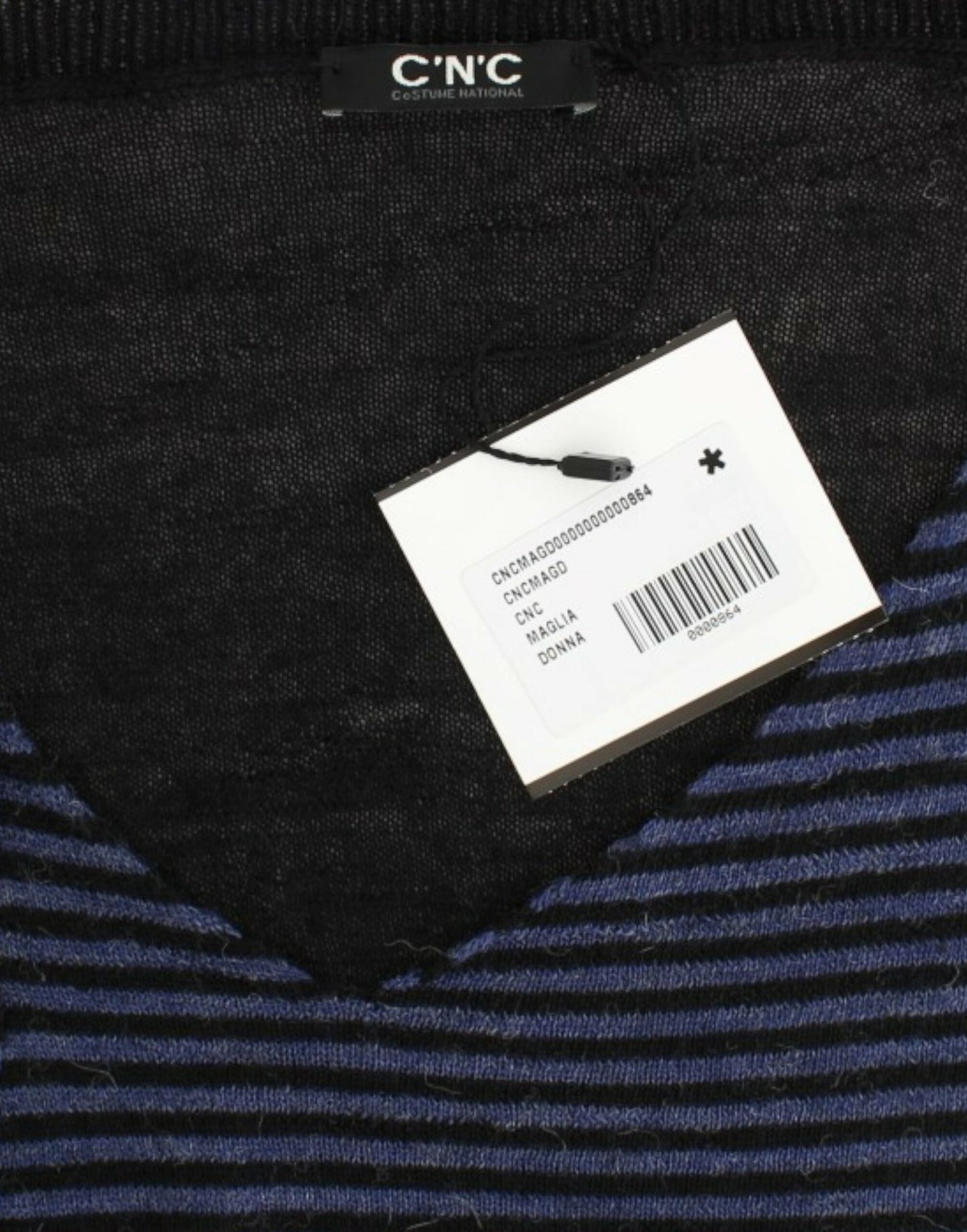Costume National zwarte gebreide trui met V-hals en strepen