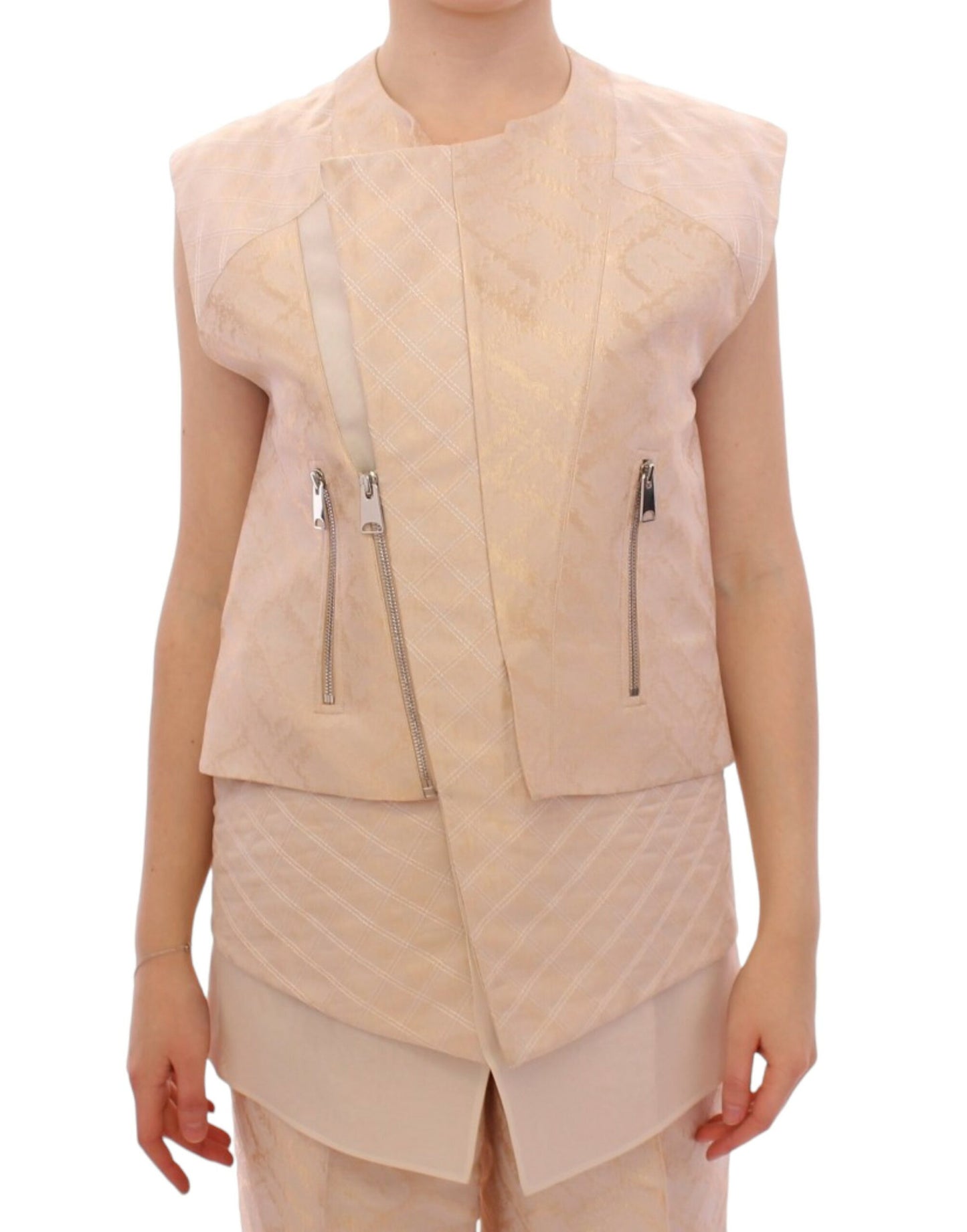 Veste sans manches en brocart beige de Zeyneptosun