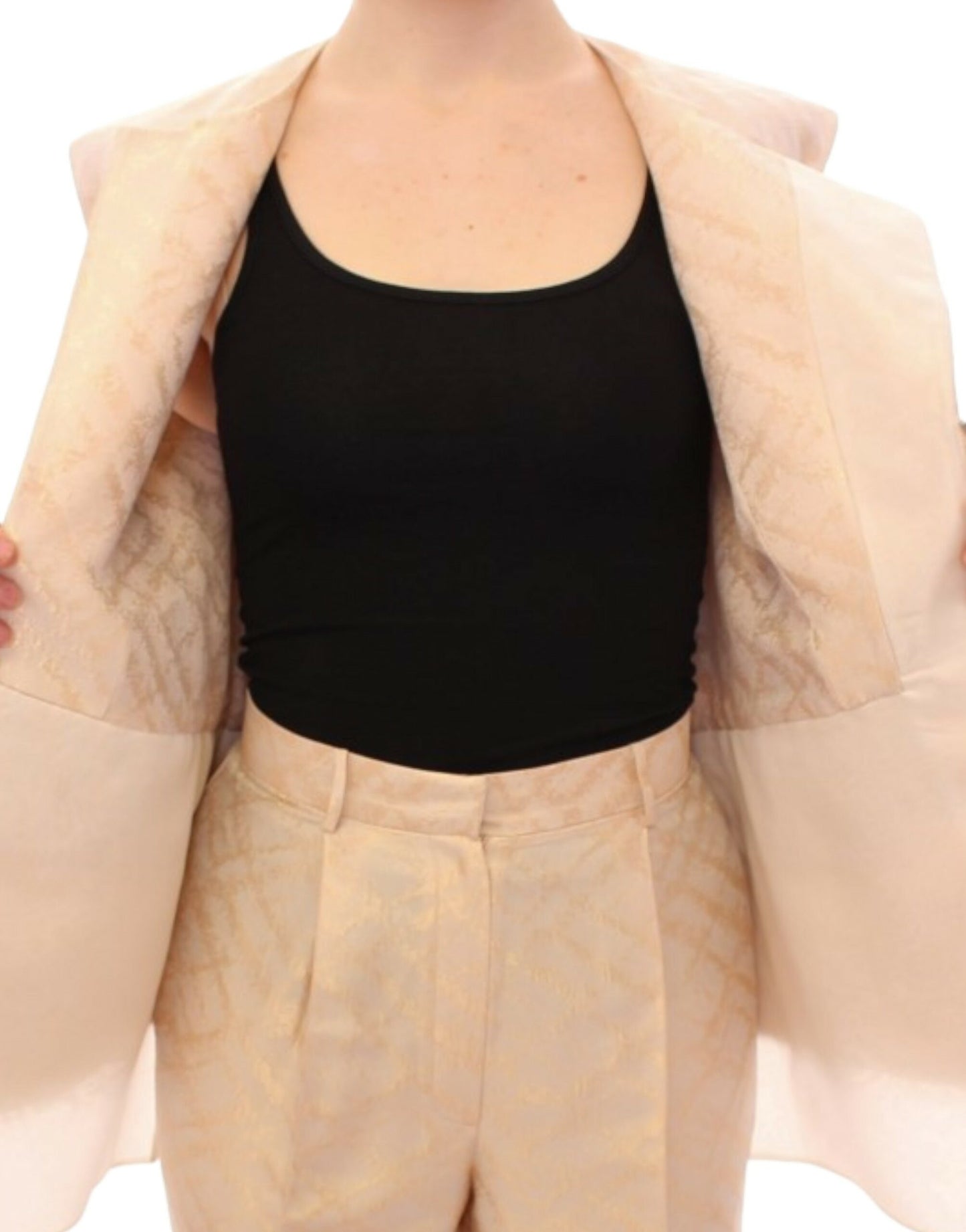 Veste sans manches en brocart beige de Zeyneptosun