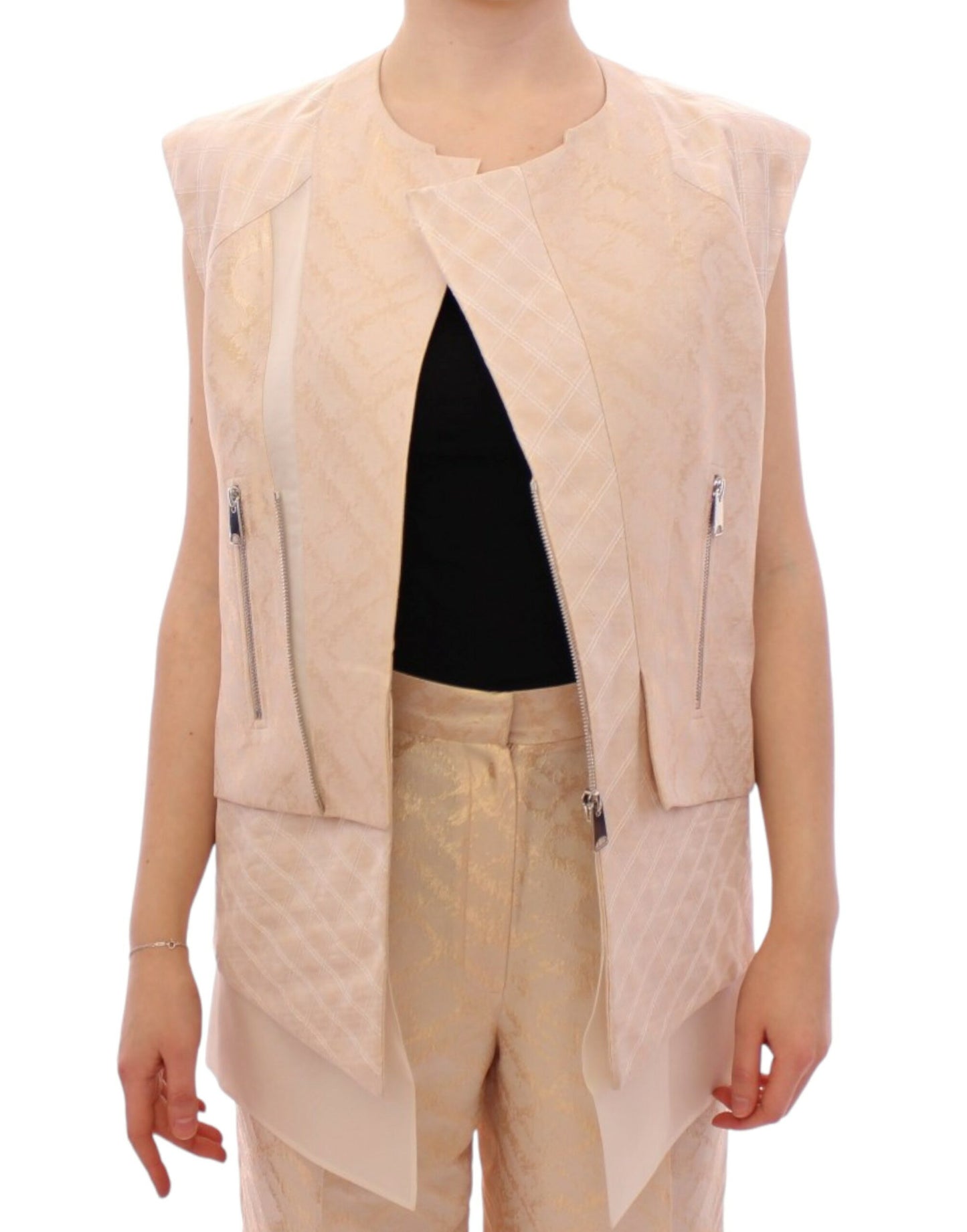 Veste sans manches en brocart beige de Zeyneptosun