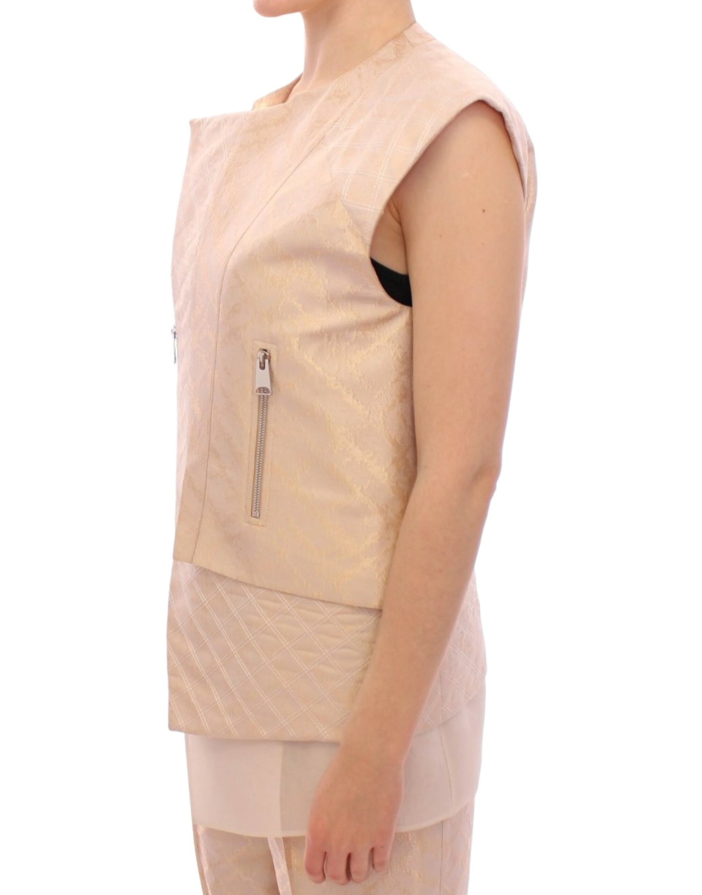 Veste sans manches en brocart beige de Zeyneptosun