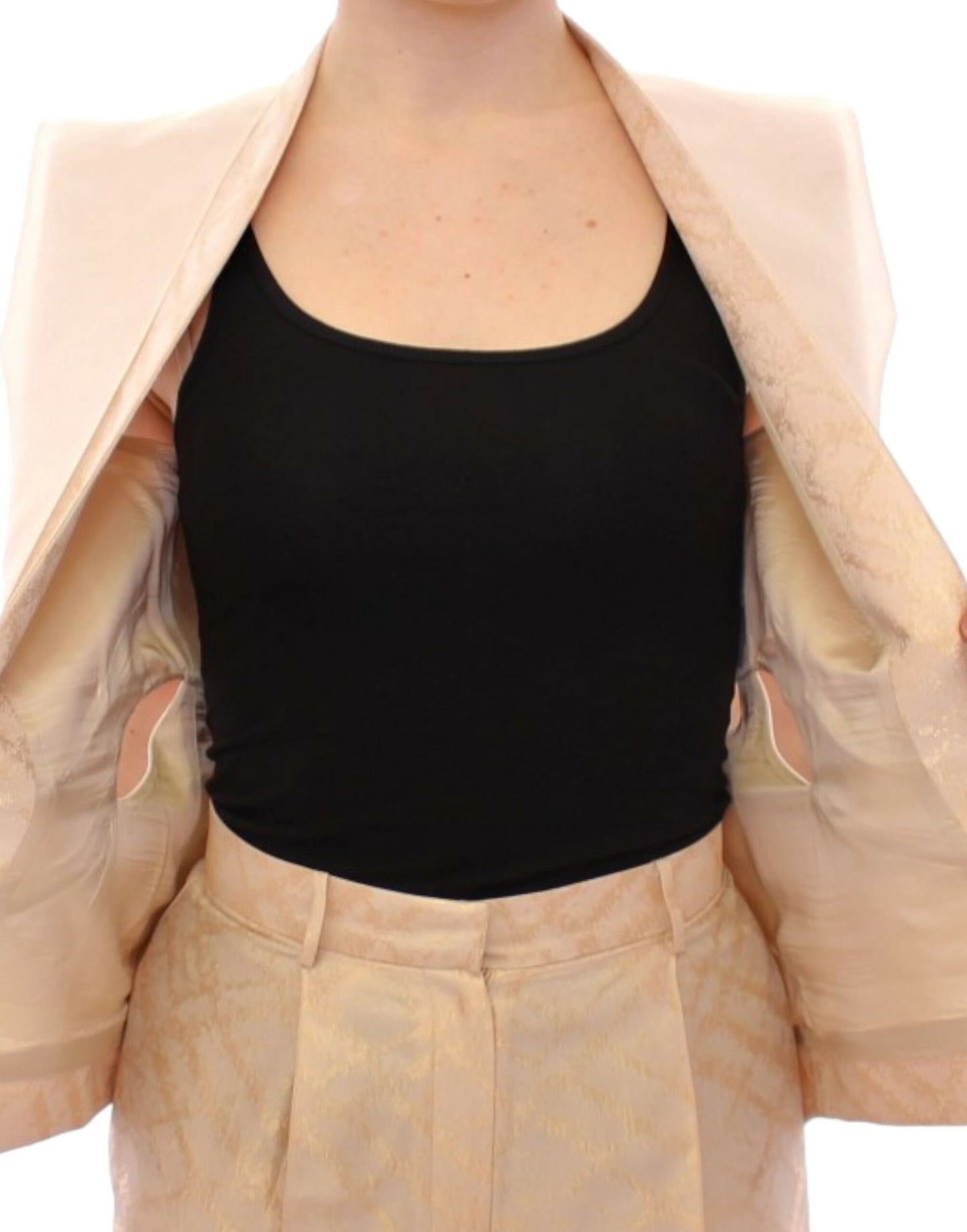 Gilet sans manches en brocart beige de Zeyneptosun