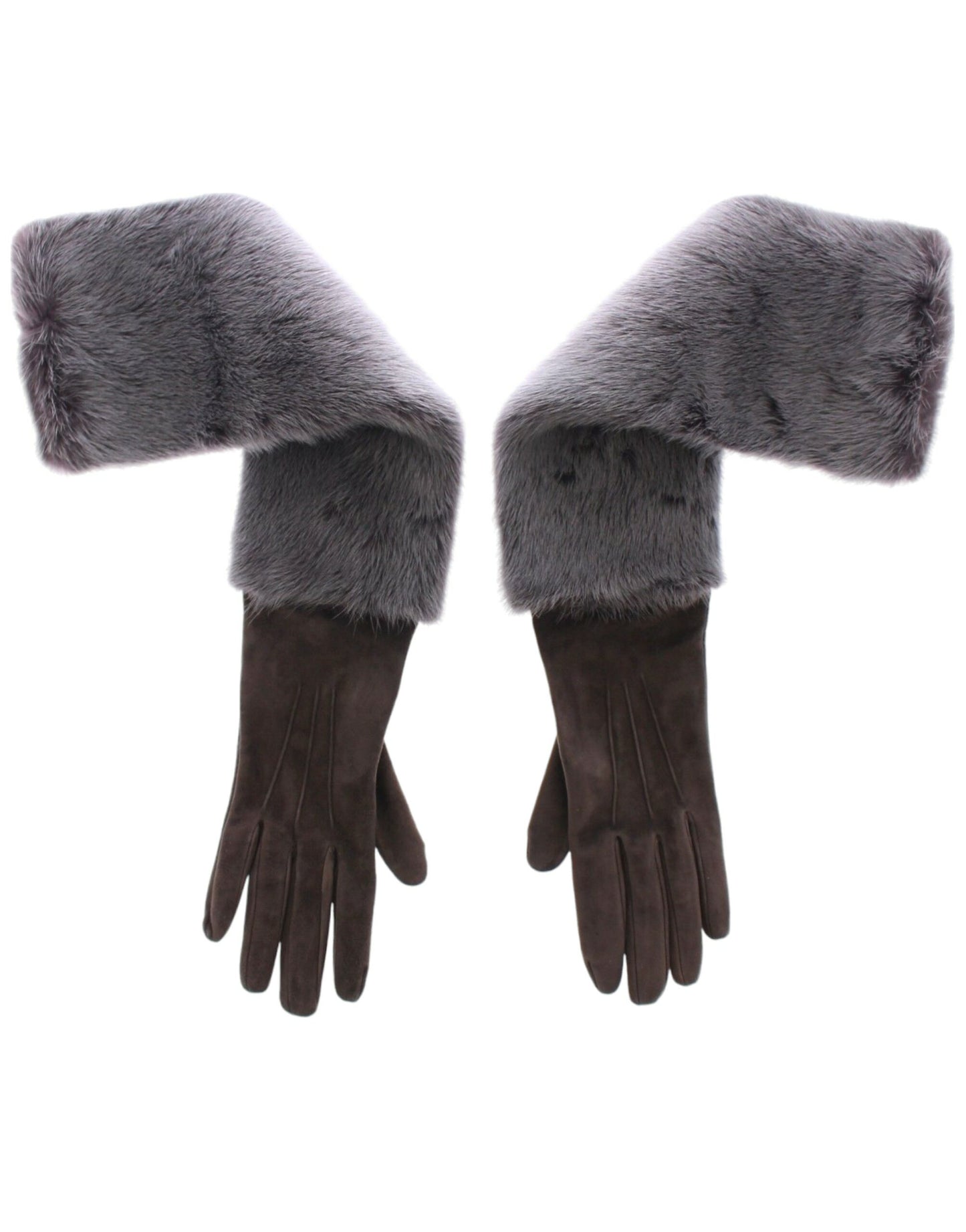 Gants Dolce & Gabbana en cuir suédé et fourrure de vison gris