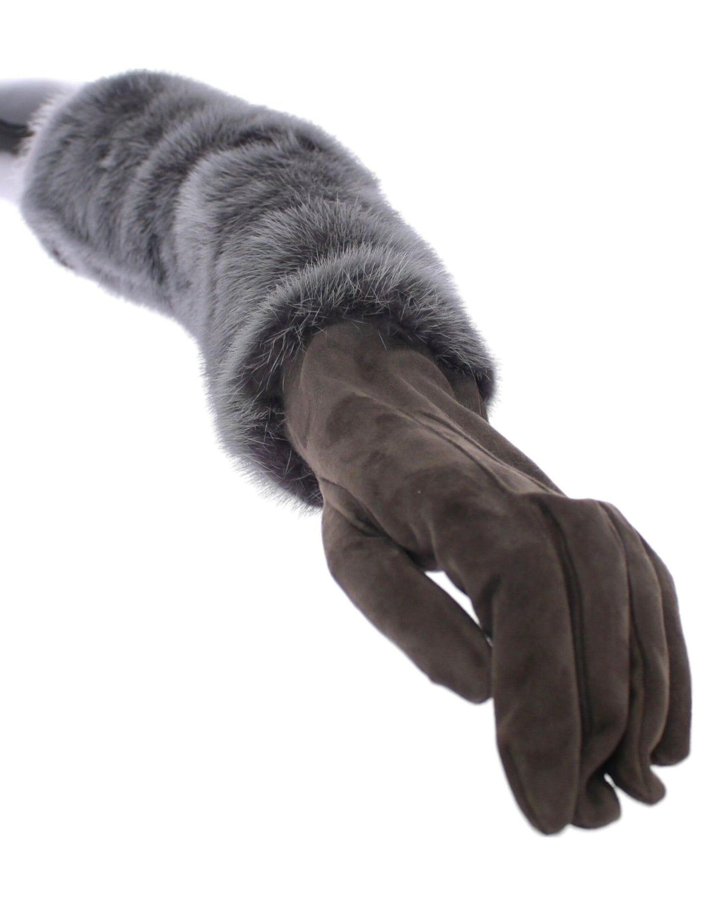 Gants Dolce & Gabbana en cuir suédé et fourrure de vison gris
