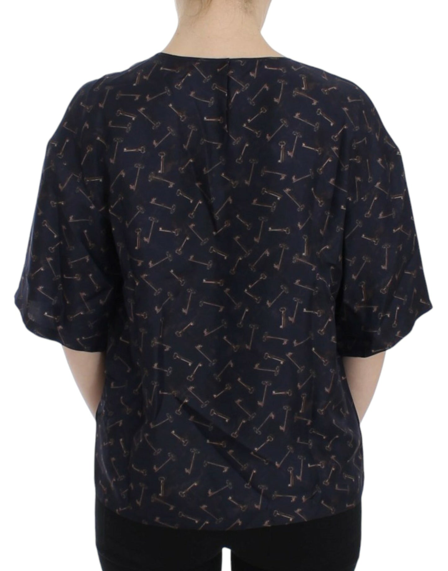 Blouse en soie Dolce & Gabbana bleu or à imprimé de clefs