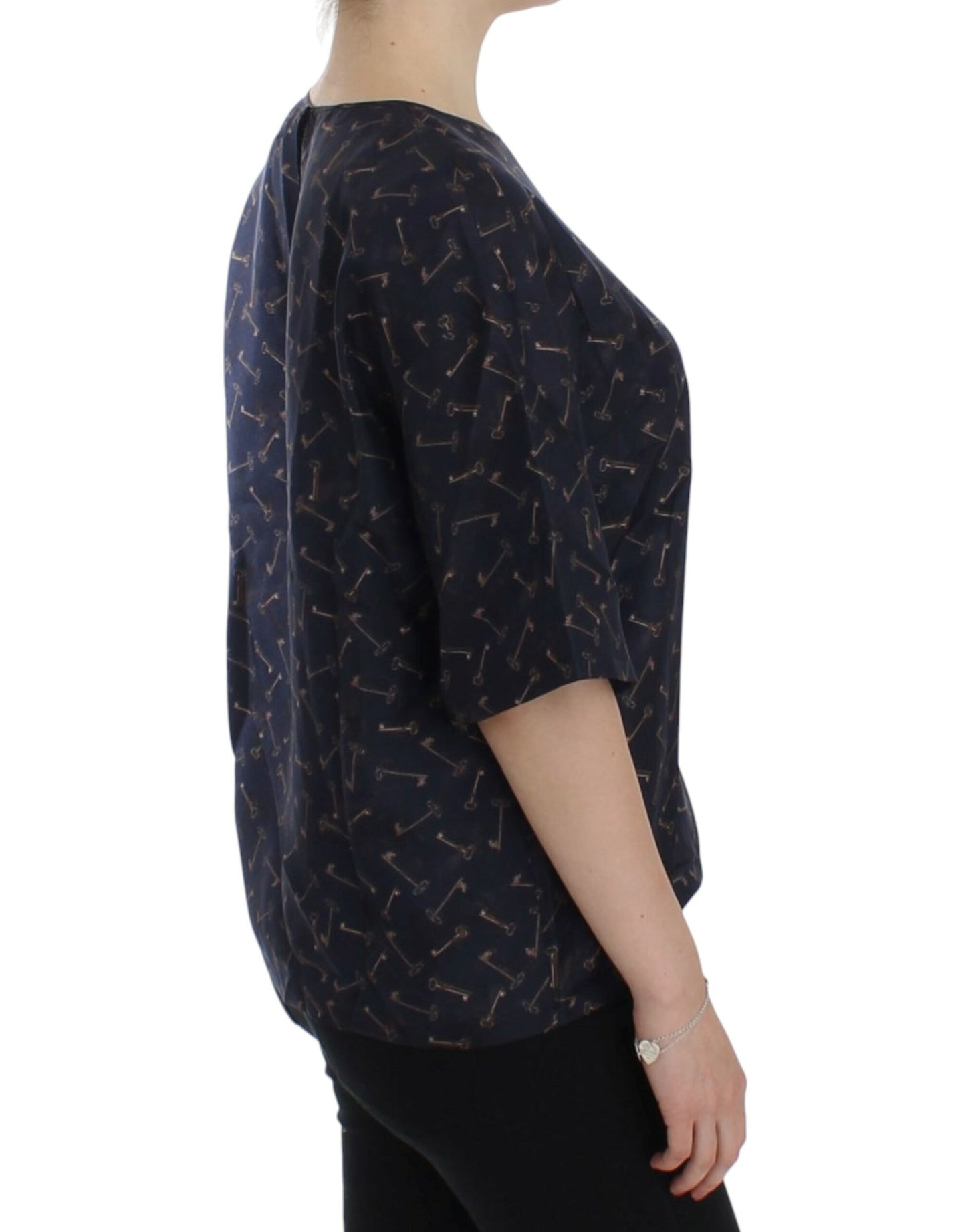 Blouse en soie Dolce & Gabbana bleu or à imprimé de clefs